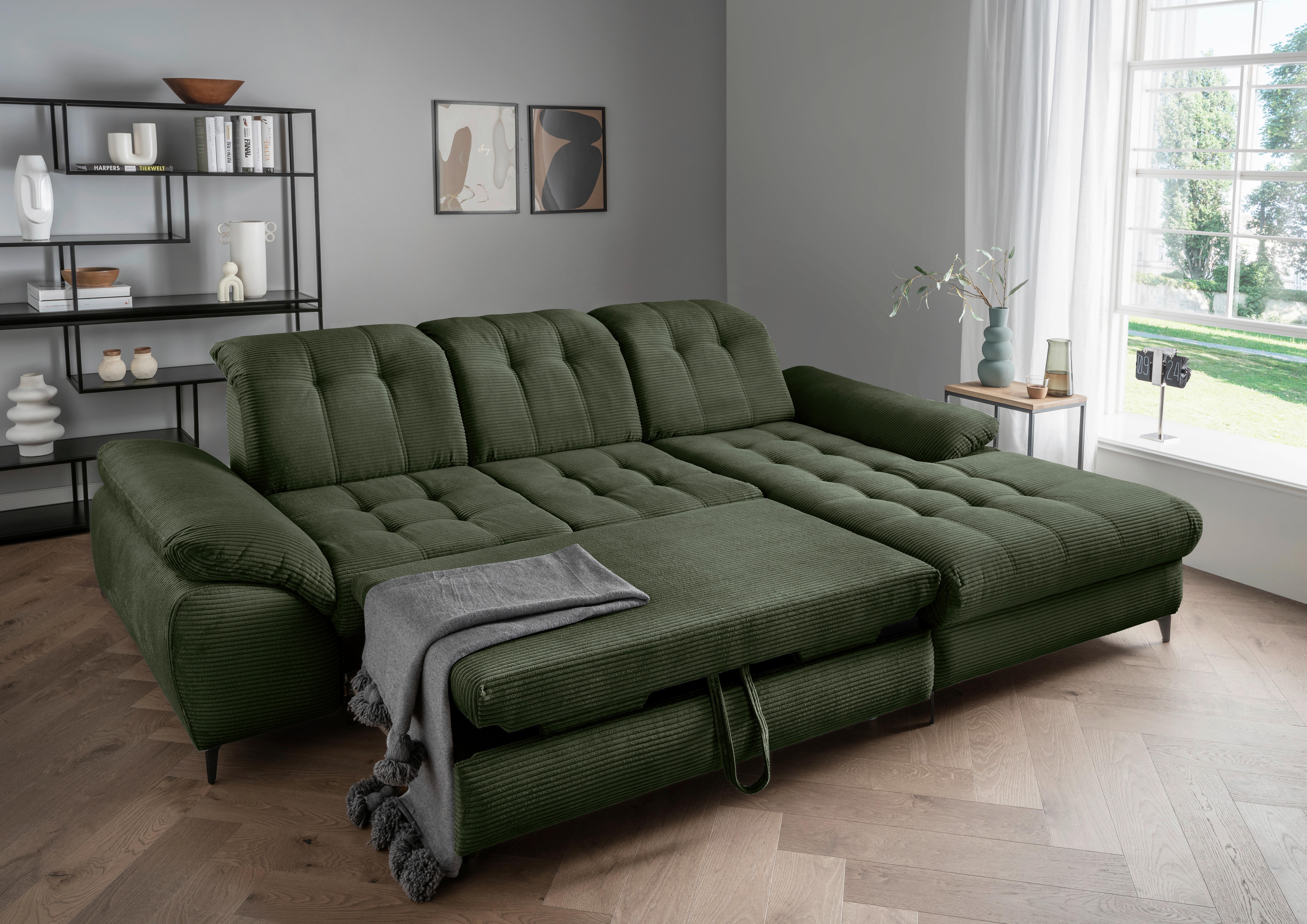 Eckschlafsofa Delphino Dunkelgrün S: 273x189 cm - Dunkelgrün/Schwarz, MODERN, Textil (273/189cm) - Livetastic