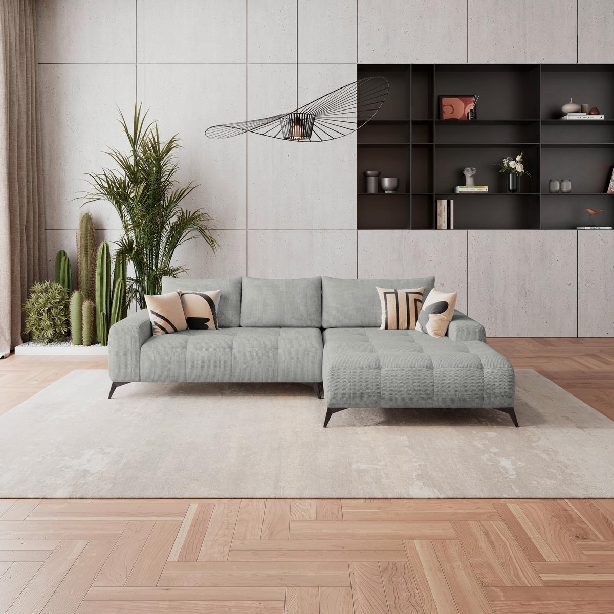 Ecksofa mit Schlaffunktion & Bettkasten Mauro Hellgrau - Hellgrau/Schwarz, Trend, Textil (290/175cm) - Luca Bessoni