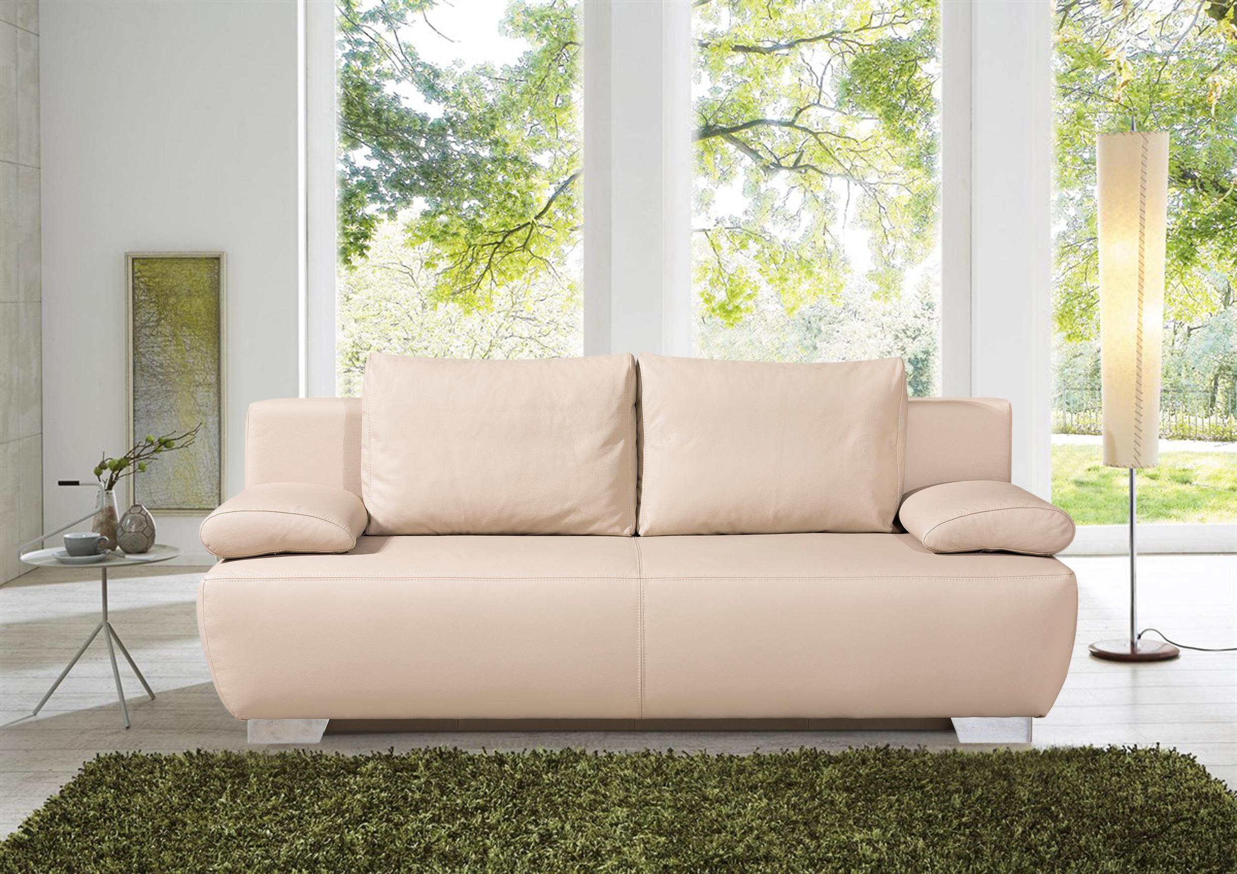 Schlafsofa Mit Kissen Nikita Leder - Chromfarben/Beige, KONVENTIONELL, Leder (195/85/90cm) - Livetastic