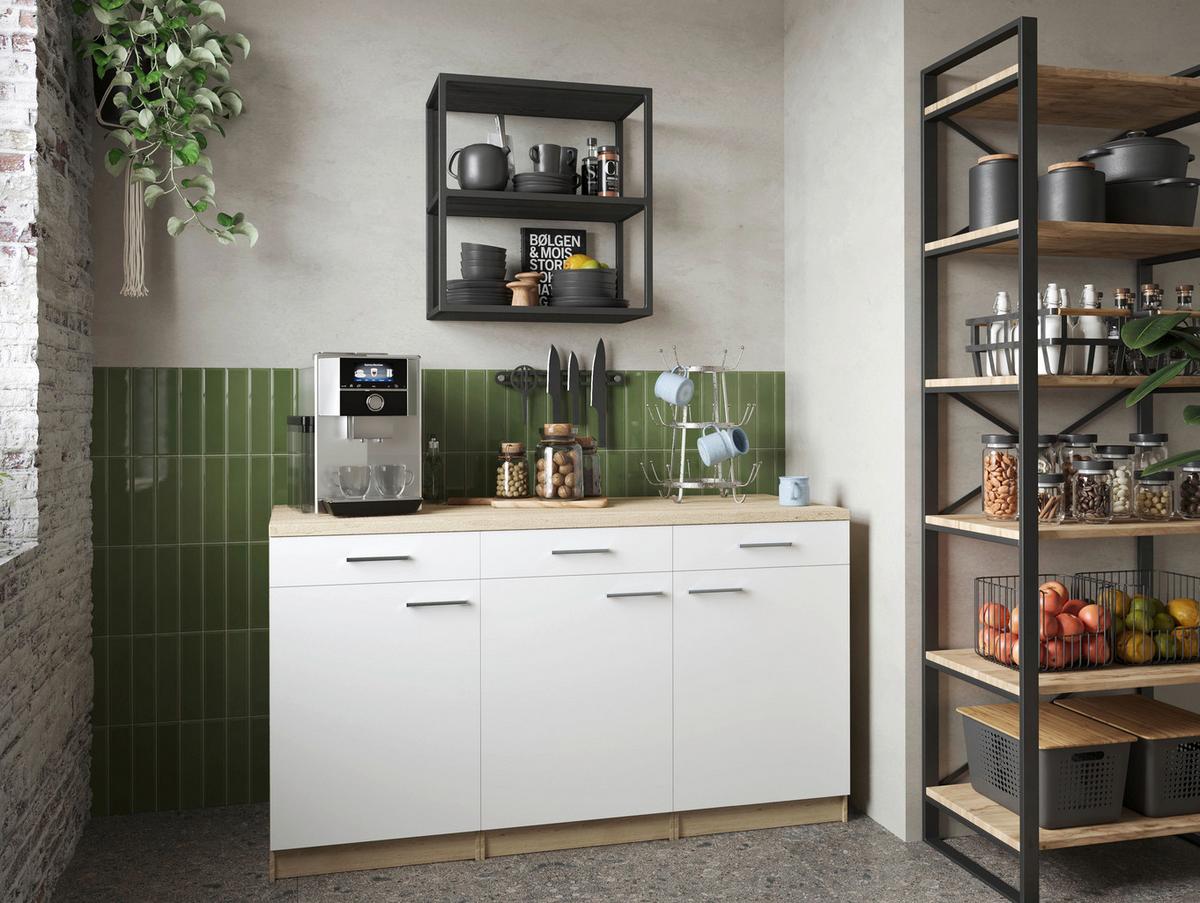 Küchenunterschrank Merle Weiß/Eiche Dekor B:150cm - Eichefarben/Weiß, Basics, Holzwerkstoff (150/85/60cm) - Respekta