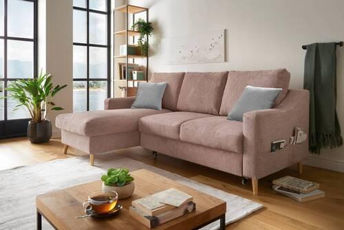 Ecksofa mit Bettkasten Valentina Drosa Massiv - Dunkelrosa/Naturfarben, Design, Textil (150/228cm) - MID.YOU