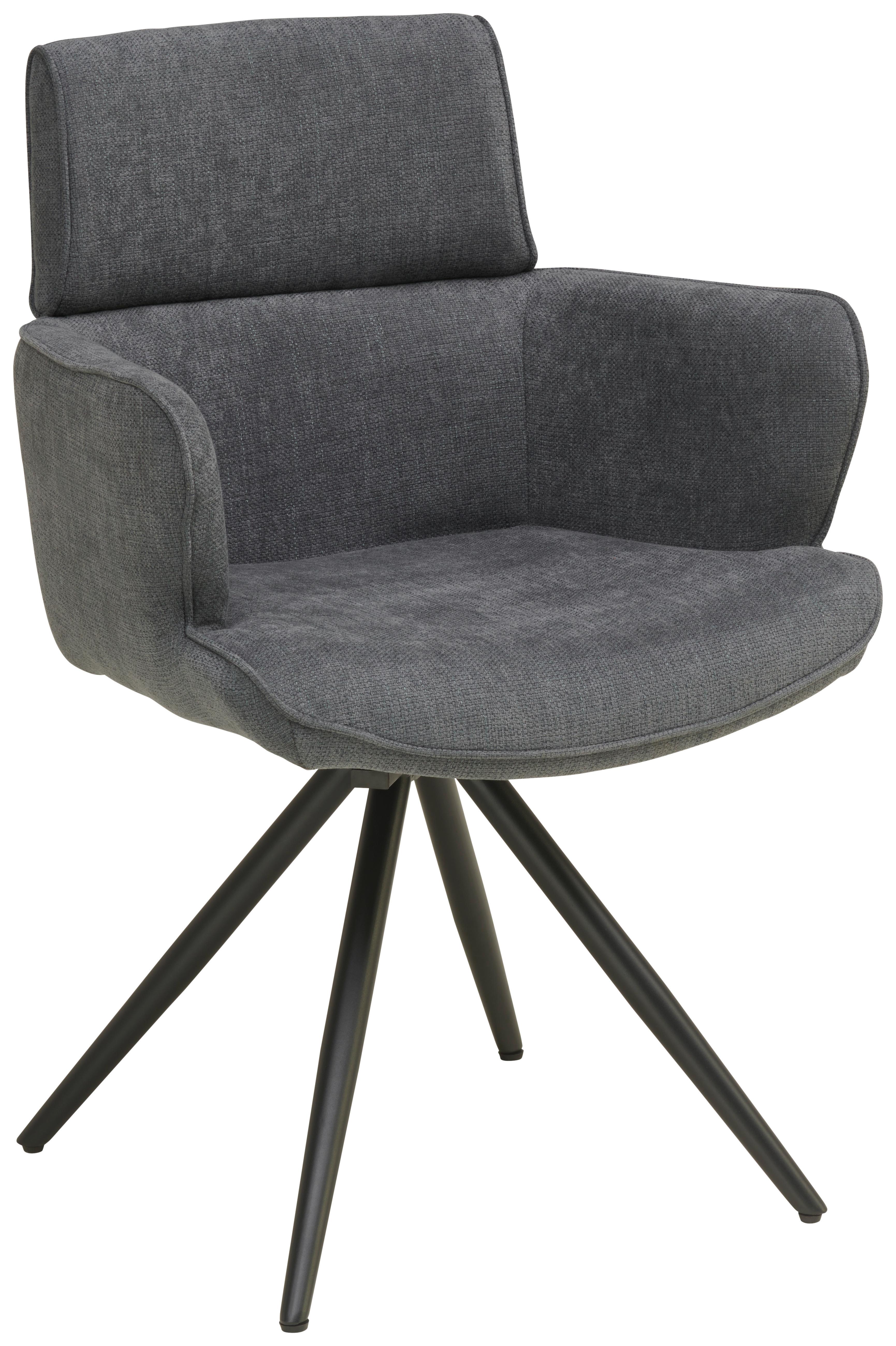Armlehnstuhl Elis Webstoff Anthrazit, B: 62 cm - Anthrazit/Schwarz, KONVENTIONELL, Textil/Metall (62/89/62cm) - Livetastic