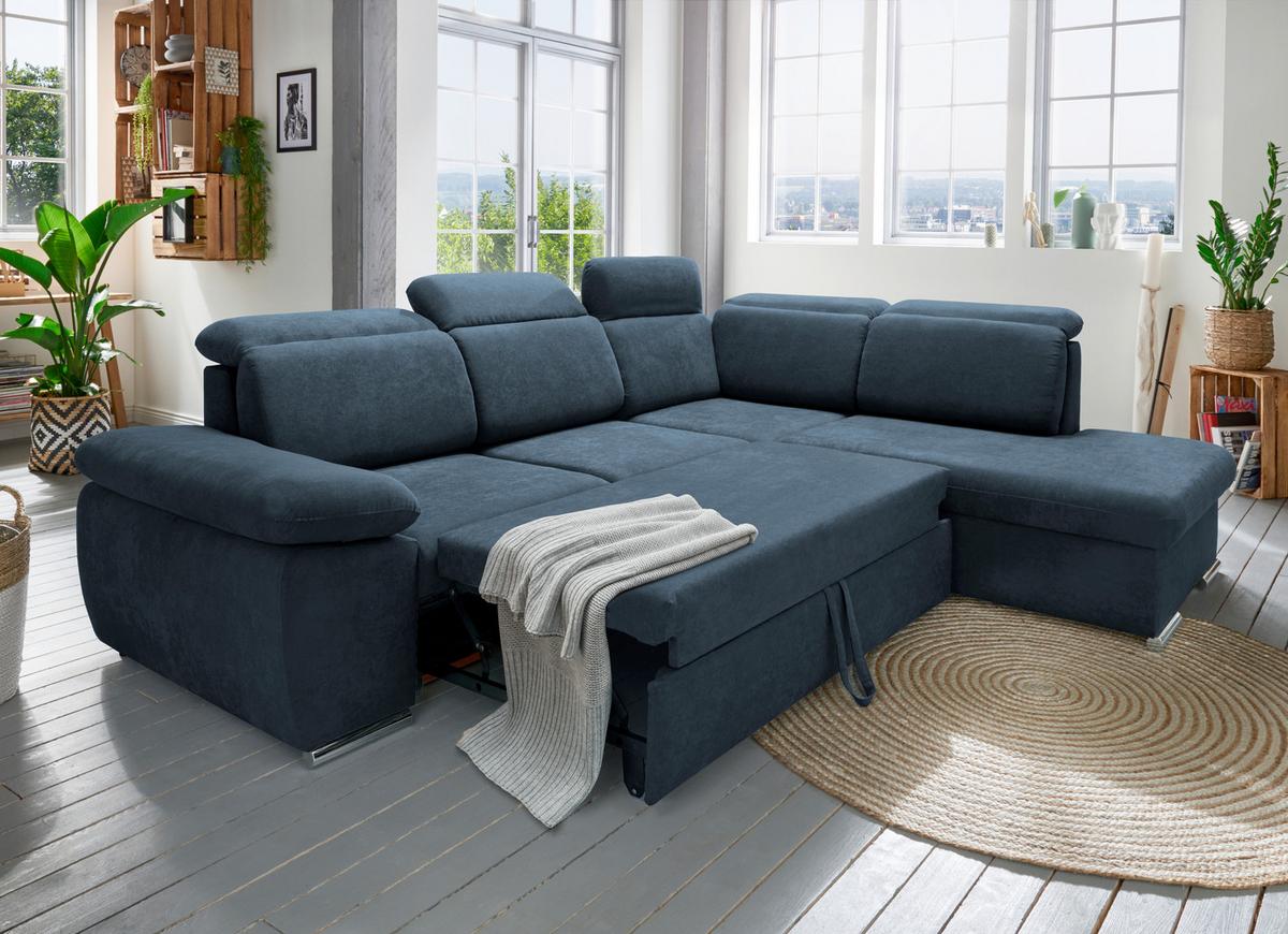 Ecksofa Vasto Dunkelblau S: 283x228 cm - Chromfarben/Dunkelblau, Design, Textil (283/228cm) - Livetastic
