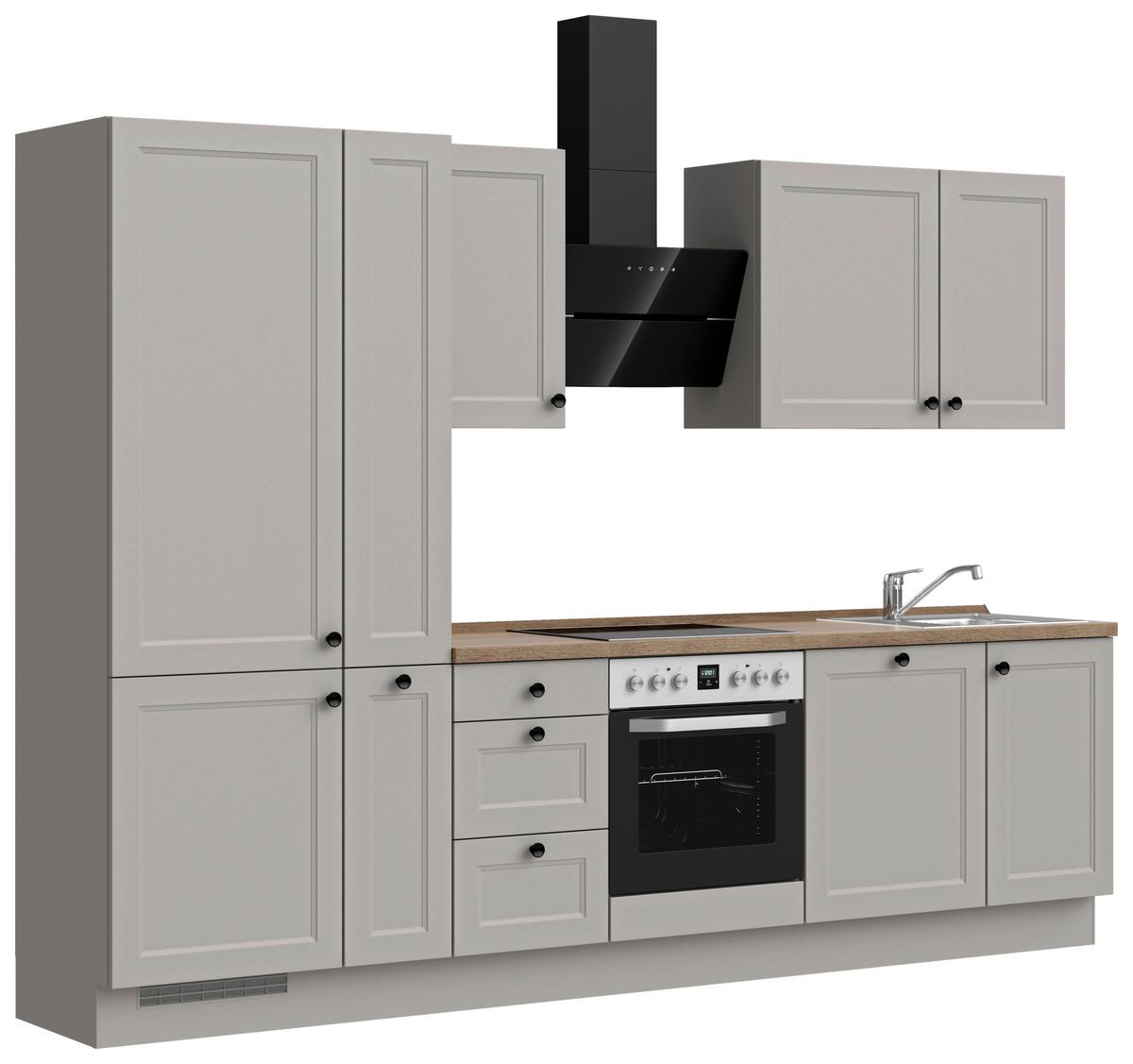 Kuchynská linka 300 cm, kamenná sivá supermatná - čierna/sivá, Modern, kov/kompozitné drevo (300cm) - Nobilia