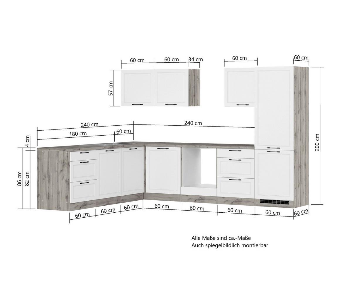 Eckküche Meran ohne Geräte 240x300 cm Weiß/Eiche Dekor - Eiche Wotan/Weiß, LIFESTYLE, Holzwerkstoff (240/300cm) - Held