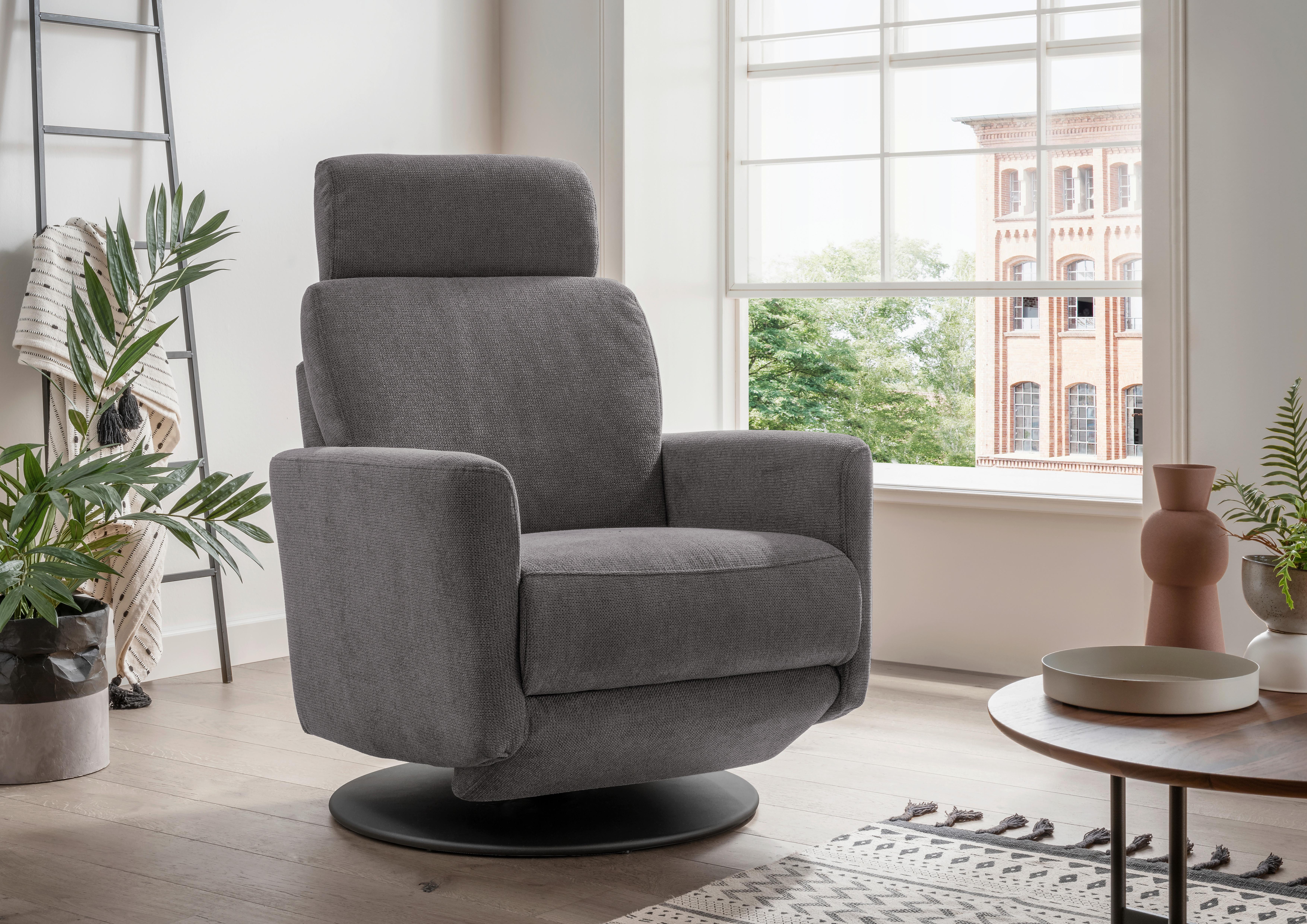 Relaxsessel Centrale T: 87-154 cm, Greige - Greige/Schwarz, MODERN, Textil (77/105/87-154cm) - Livetastic