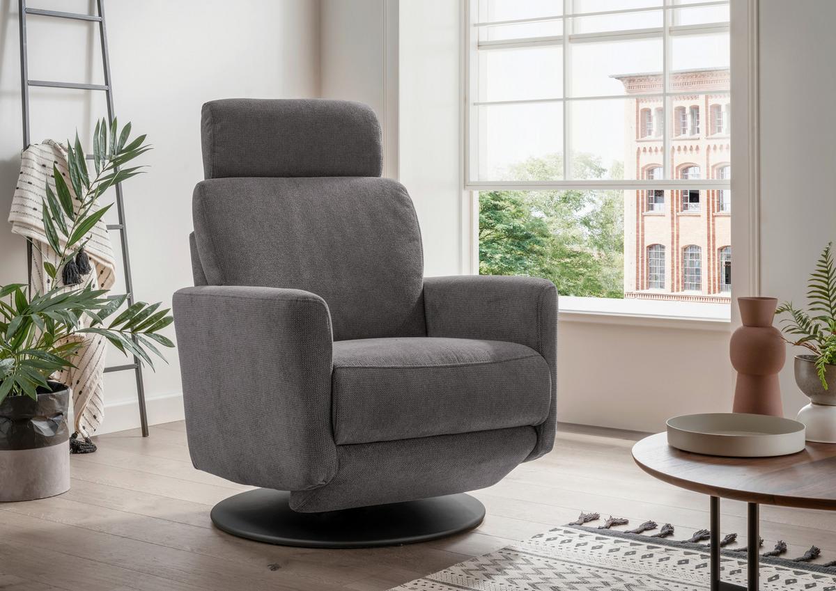 Relaxsessel Centrale T: 87-154 Cm, Greige - Greige/Schwarz, MODERN, Textil (77/105/87-154cm) - Livetastic