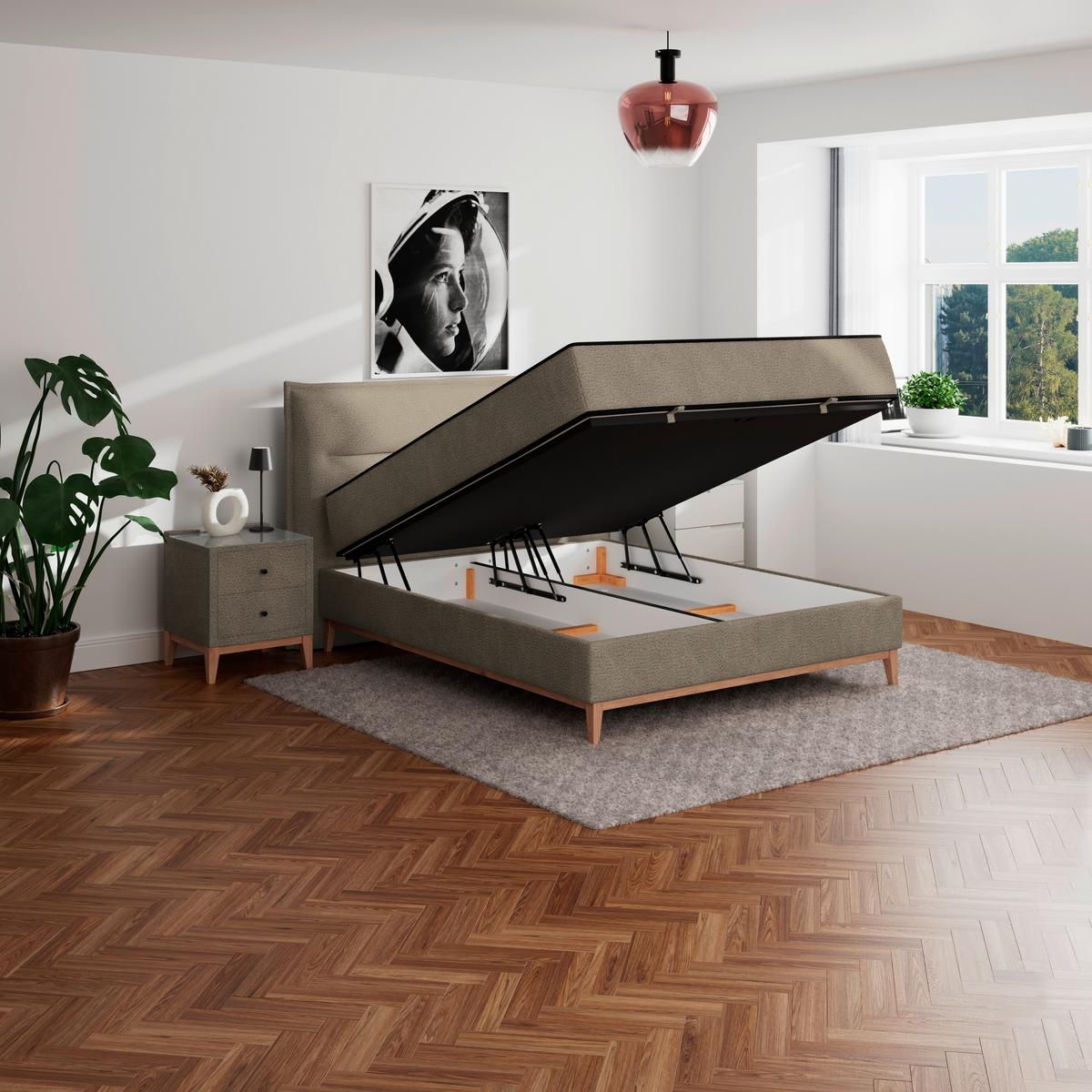 Boxbett Smile inkl. Matratze 160x200 - Taupe, KONVENTIONELL, Holz/Holzwerkstoff (160/200cm) - James Wood