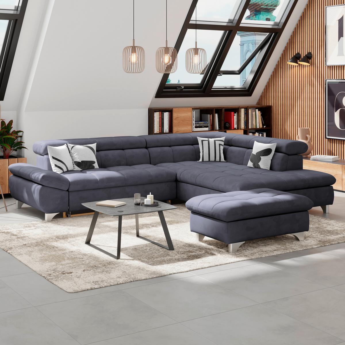 Hocker Gemini Dunkelblau, B: 108cm - Chromfarben/Dunkelblau, KONVENTIONELL, Textil (108/46/108cm)