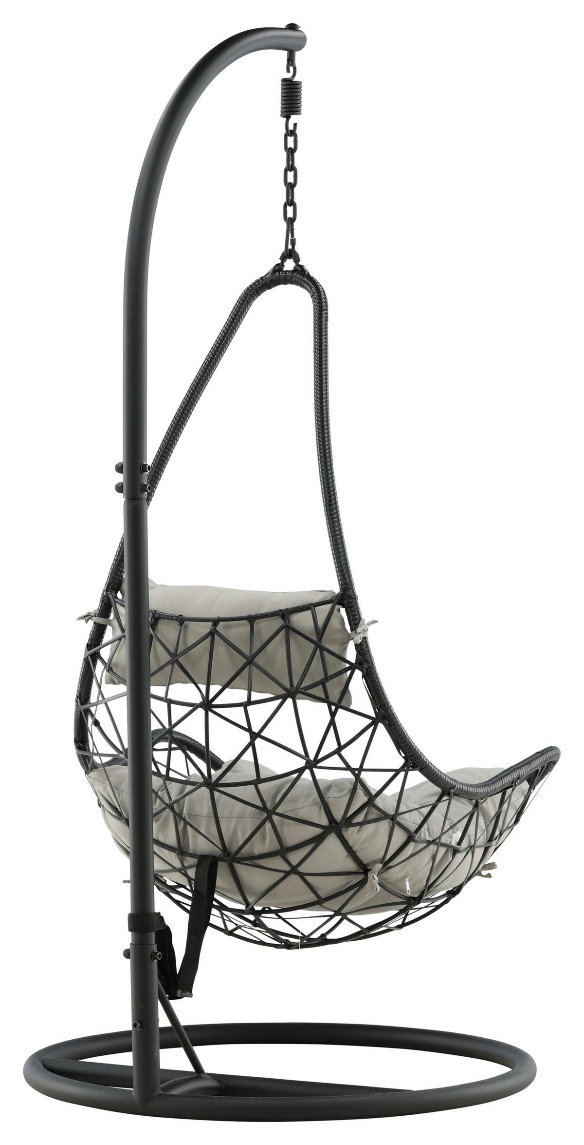 Hängesessel Mit Gestell Vide Mit Sitz- Und Rückenkissen - Schwarz/Grau, KONVENTIONELL, Kunststoff/Textil (95/196/95cm) - Gardenson