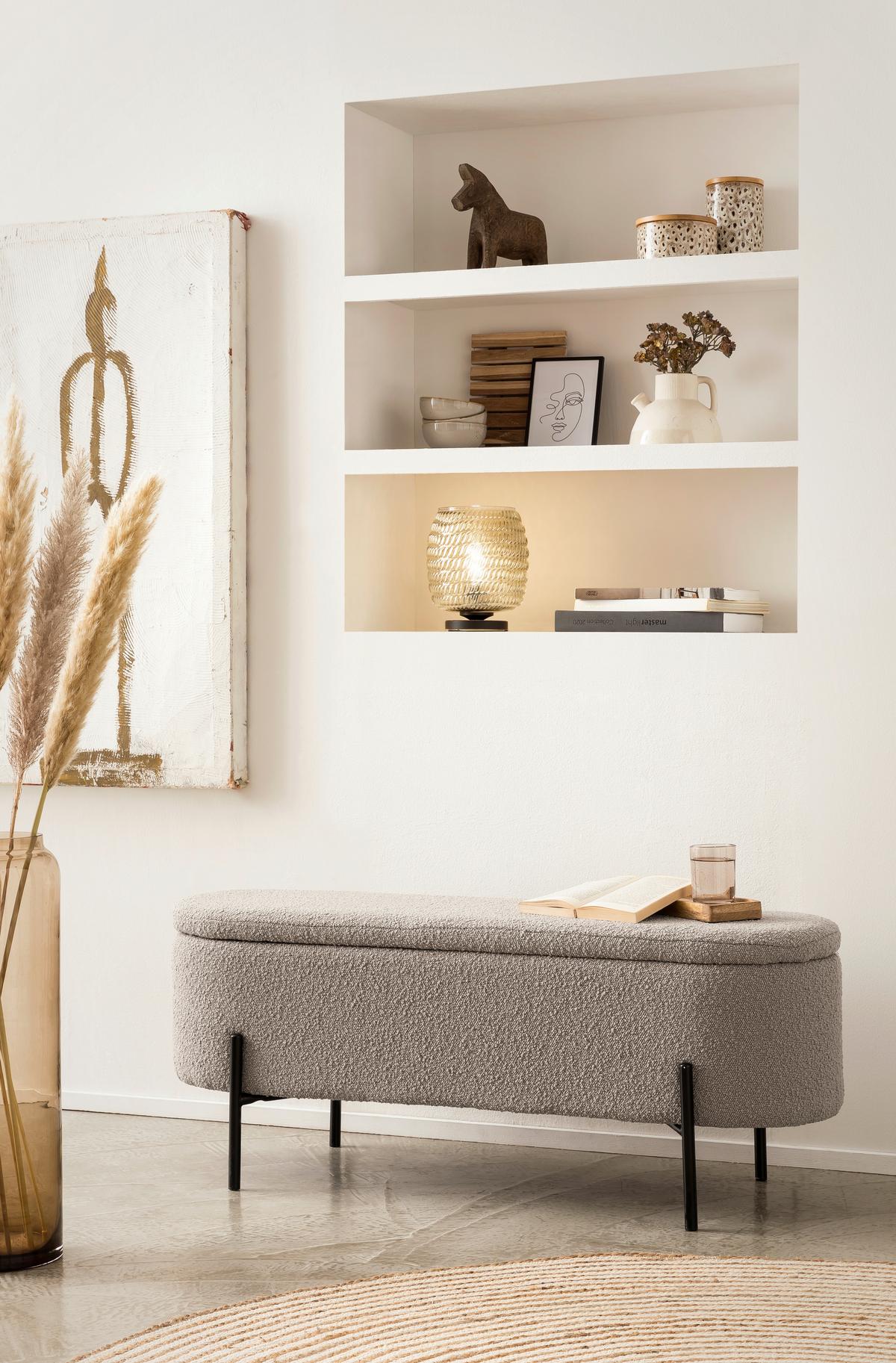 Hockerbank Taupe B: 110 Cm - Taupe/Schwarz, MODERN, Textil (110/44/40cm) - Livetastic