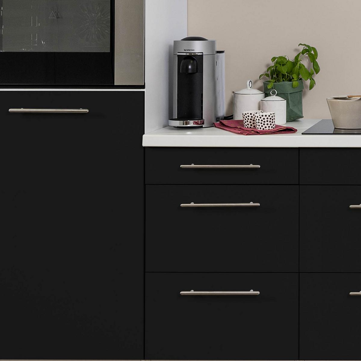 Küchenzeile mit Geräten 280 cm Schwarz Hochglanz/Weiß - Schwarz/Weiß, KONVENTIONELL, Holzwerkstoff (280cm) - Respekta