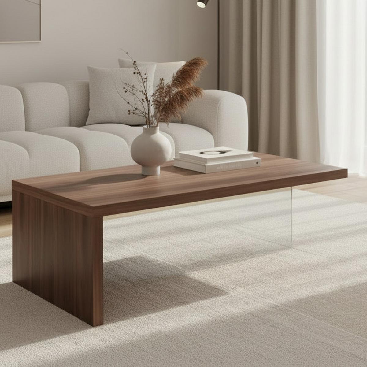 KONFERENČNÍ STOLEK NAYLA - čiré/barvy vlašských ořechů, Moderní, dřevo/kompozitní dřevo (110/38/60cm) - Bessagi Home