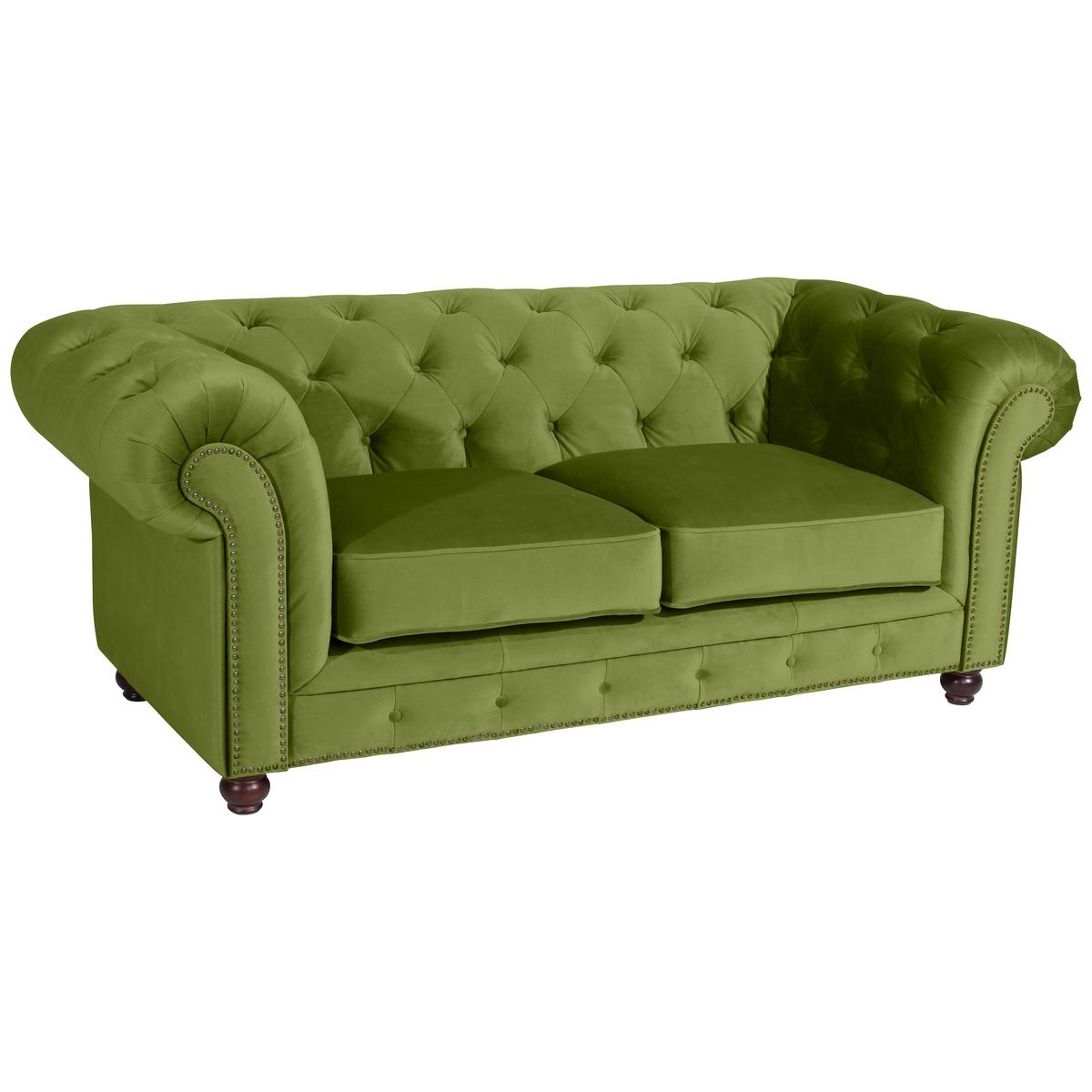 CHESTERFIELD-SOFA ORLEANS - Nussbaumfarben/Olivgrün, Design, Textil (196/77/100cm) - Max Winzer