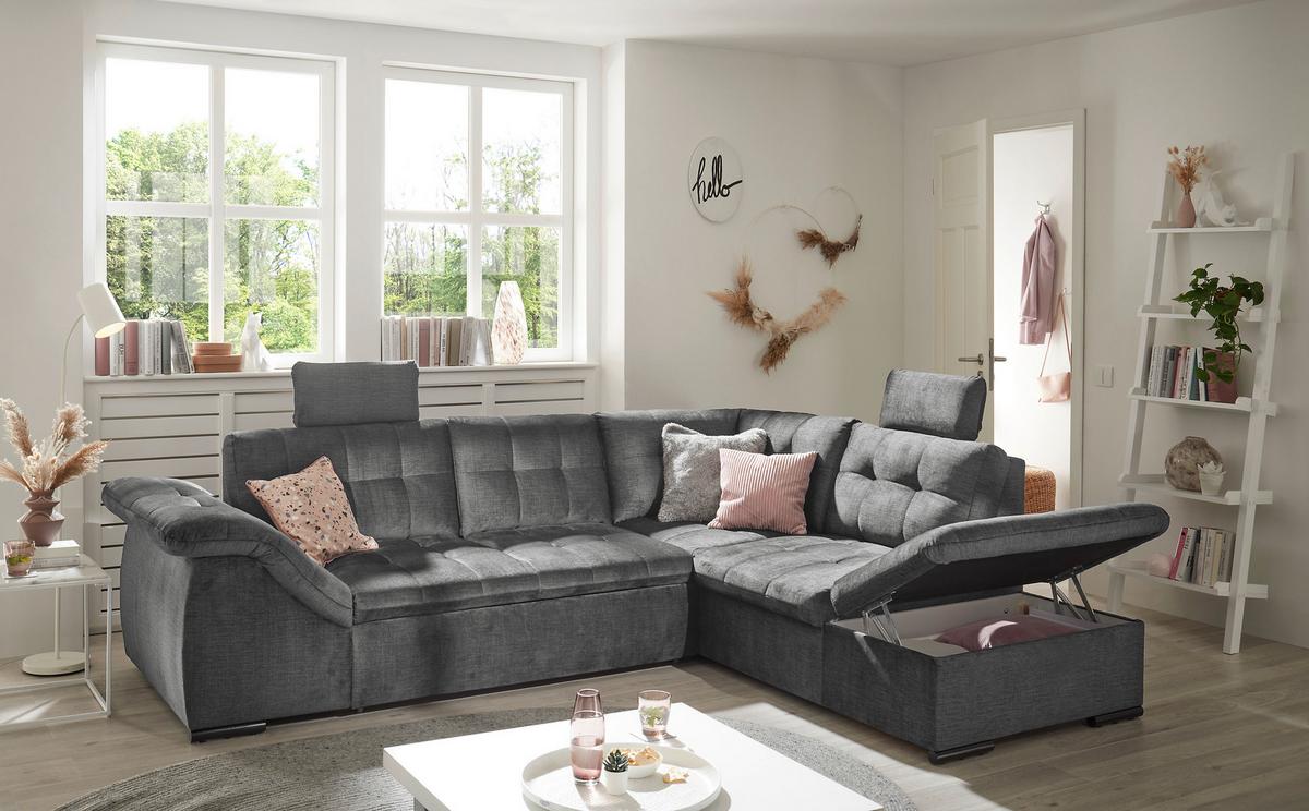 Ecksofa Estrella Grau S: 283x217 cm - Schwarz/Grau, KONVENTIONELL, Textil (283/217cm) - MID.YOU