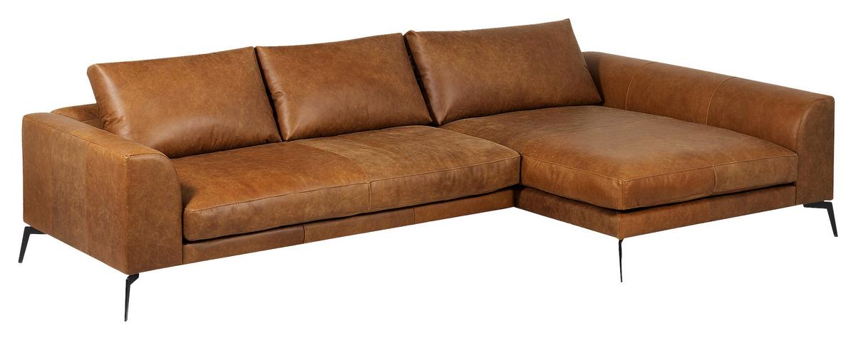 Ecksofa Berlin Cognac S: 313 cm - Cognac/Schwarz, Design, Leder (313/172cm) - Livetastic