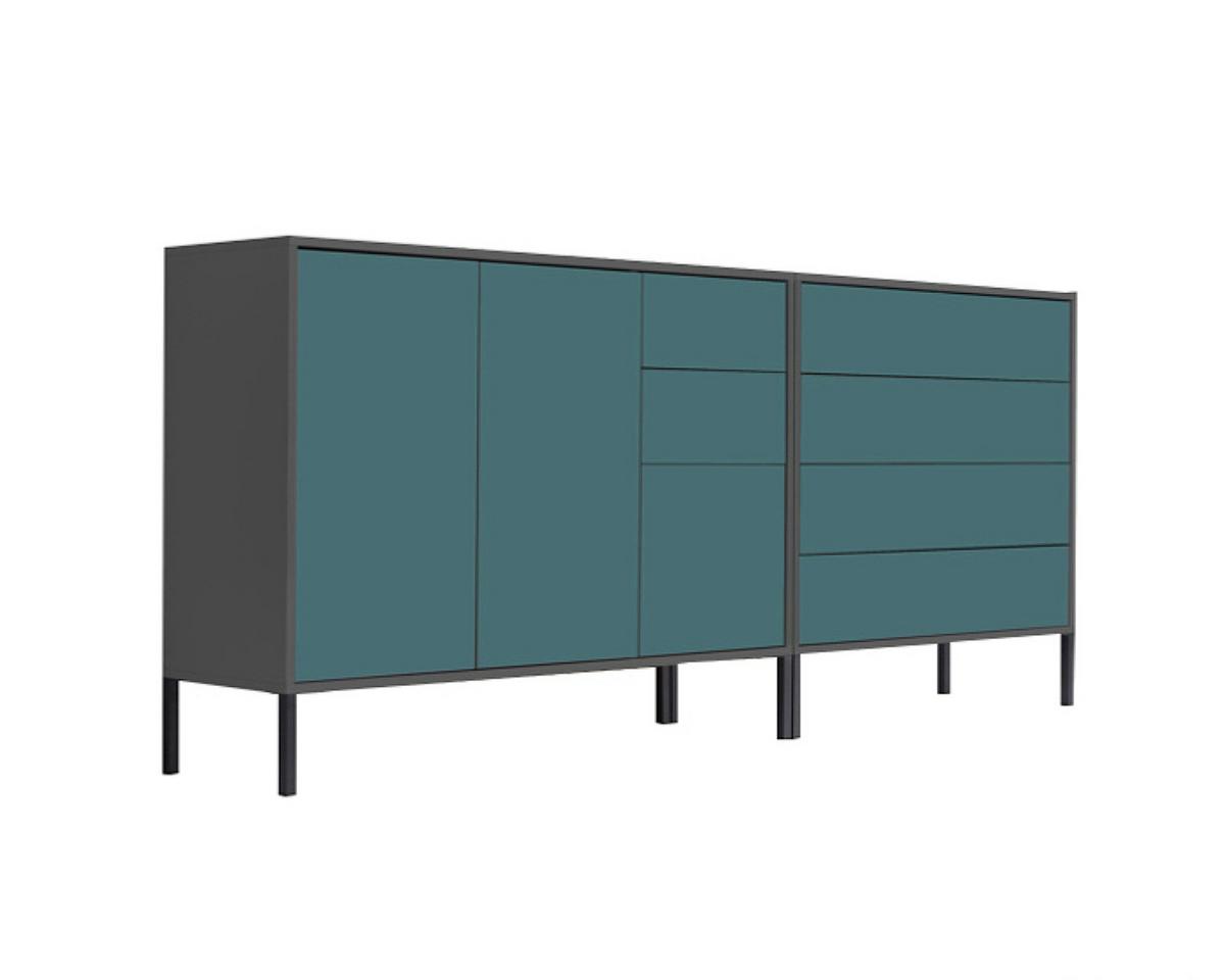 Sideboard Mailand Anthrazit/petrol B: 184,5cm - Anthrazit/Petrol, MODERN, Holzwerkstoff (184,5/86/33cm) - MID.YOU