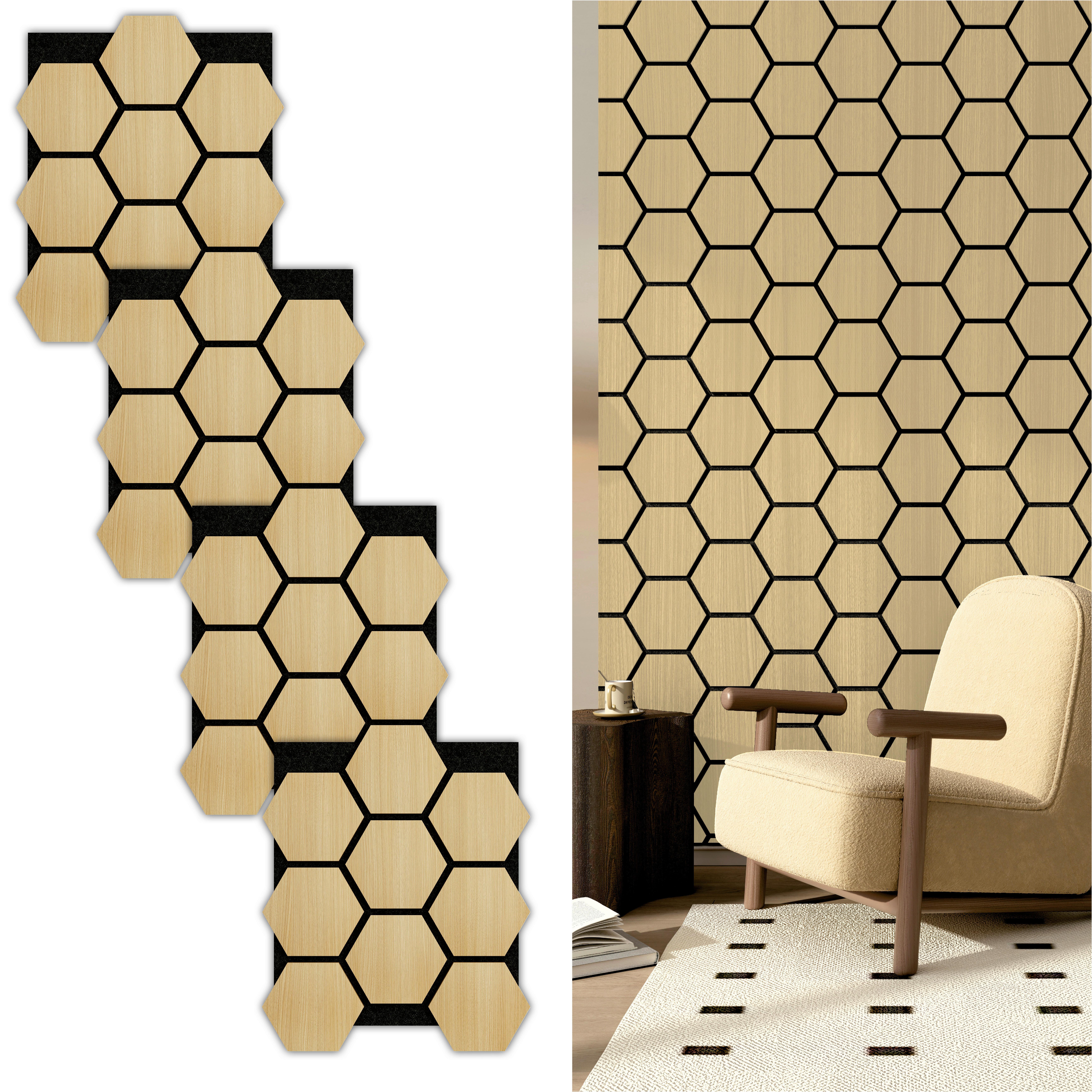 Akustikpaneel Sonido Hexagon - Hellbraun/Eichefarben, KONVENTIONELL, Holzwerkstoff/Kunststoff (76/57.4/1.8cm) - Novel