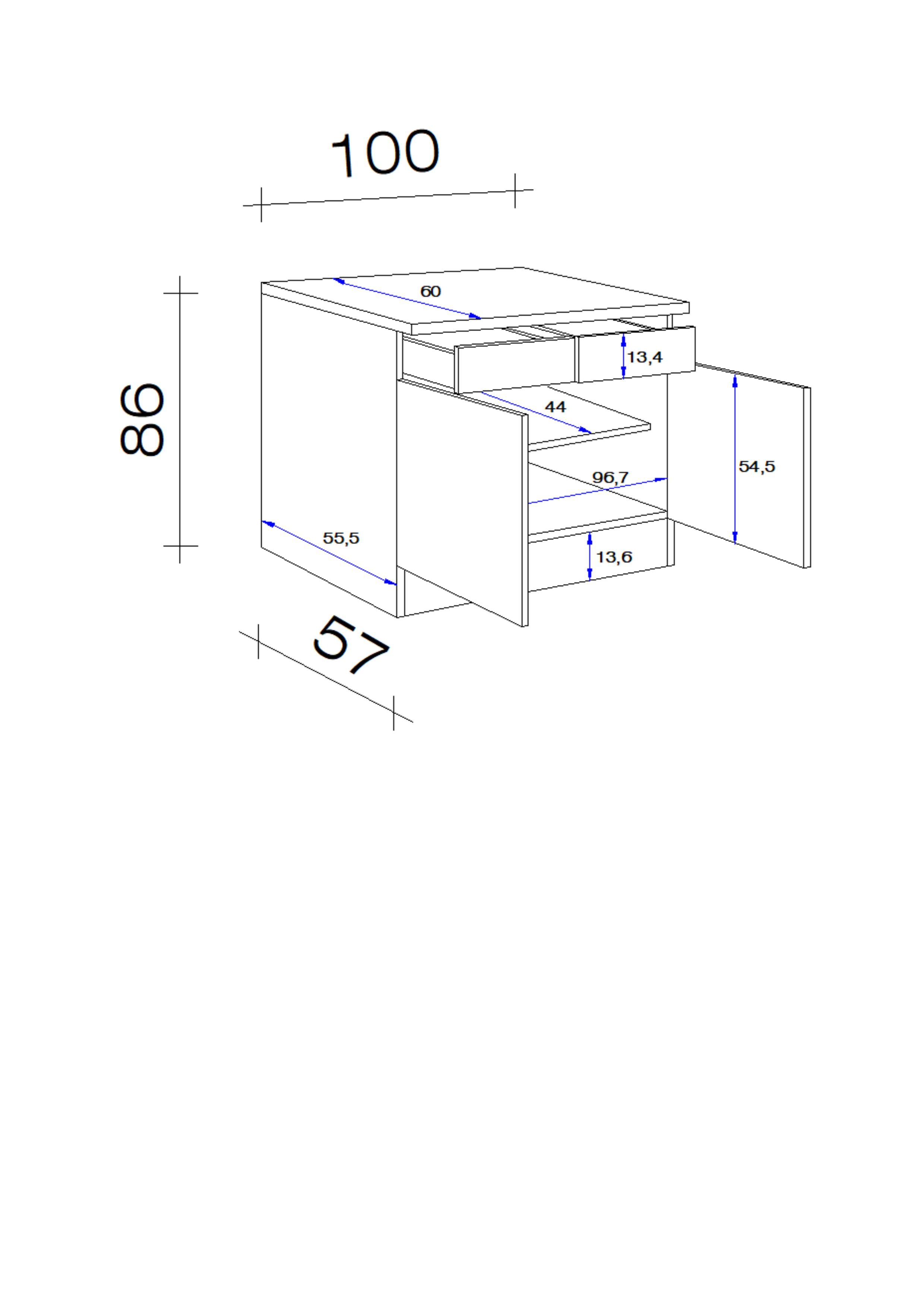 Kuchynská skrinka Venezia Valero dvojdverová 100 cm - biela s vysokým leskom/farba ušľachtilej ocele, Modern, kov/kompozitné drevo (100/86/60cm) - FlexWell