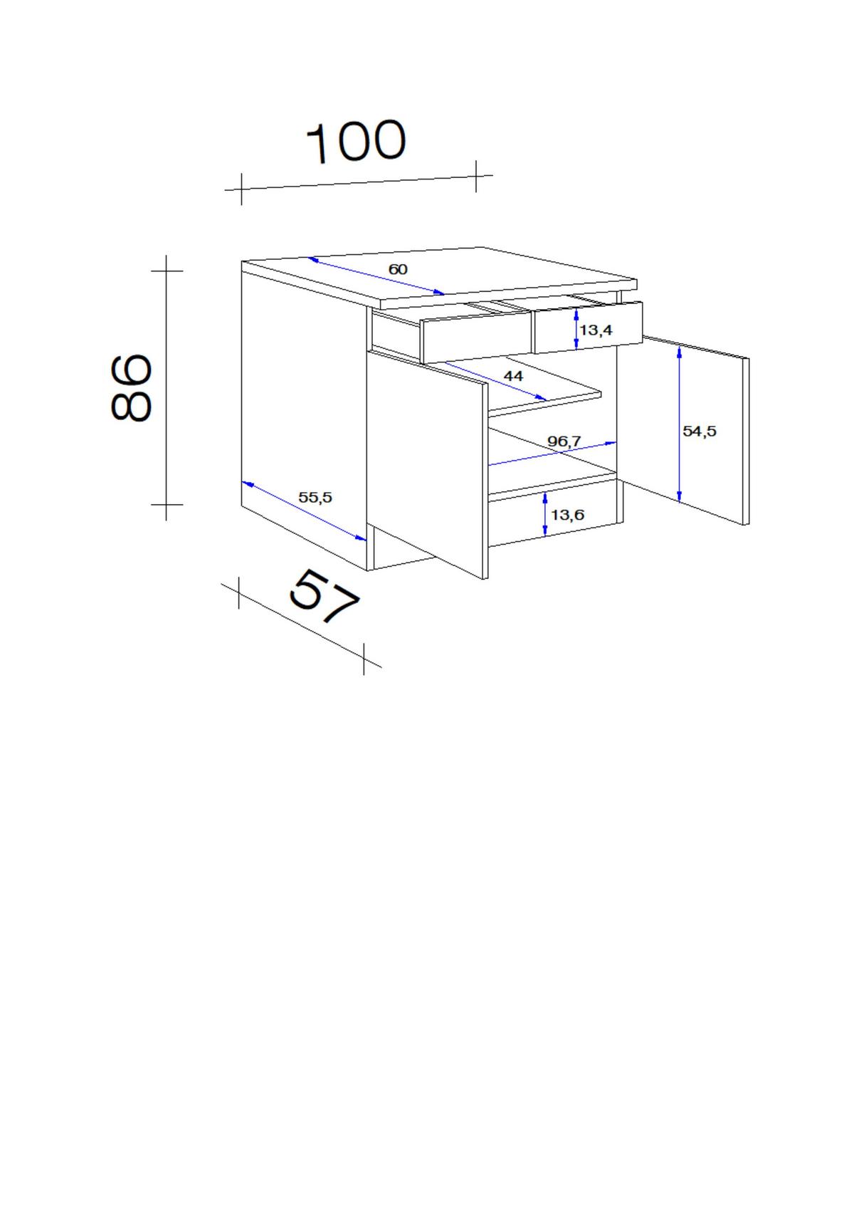 Kuchyňská spodní skříňka Neo bílá - bílá/barvy nerez oceli, Moderní, kov/kompozitní dřevo (100/86/60cm) - FlexWell