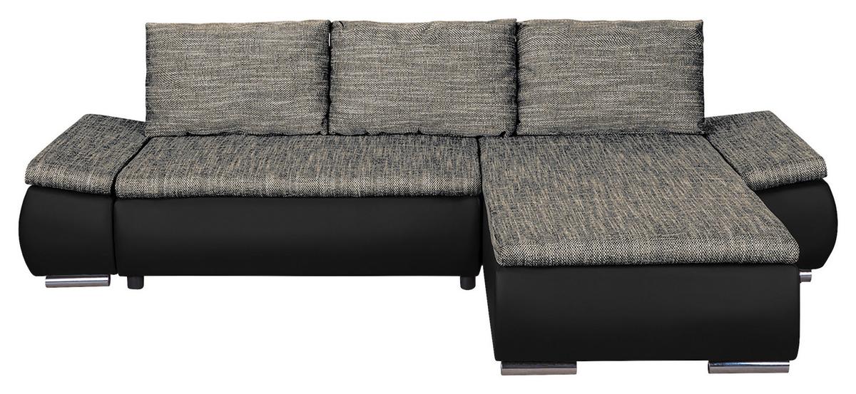 Ecksofa Acra Grau, Schwarz S:266x175cm - Chromfarben/Schwarz, Design, Textil (266/175cm) - Livetastic