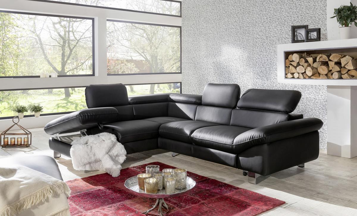 Ecksofa Mit Schlaffunktion Driver Schwarz Lederlook - Chromfarben/Schwarz, MODERN, Textil (214/266cm) - MID.YOU