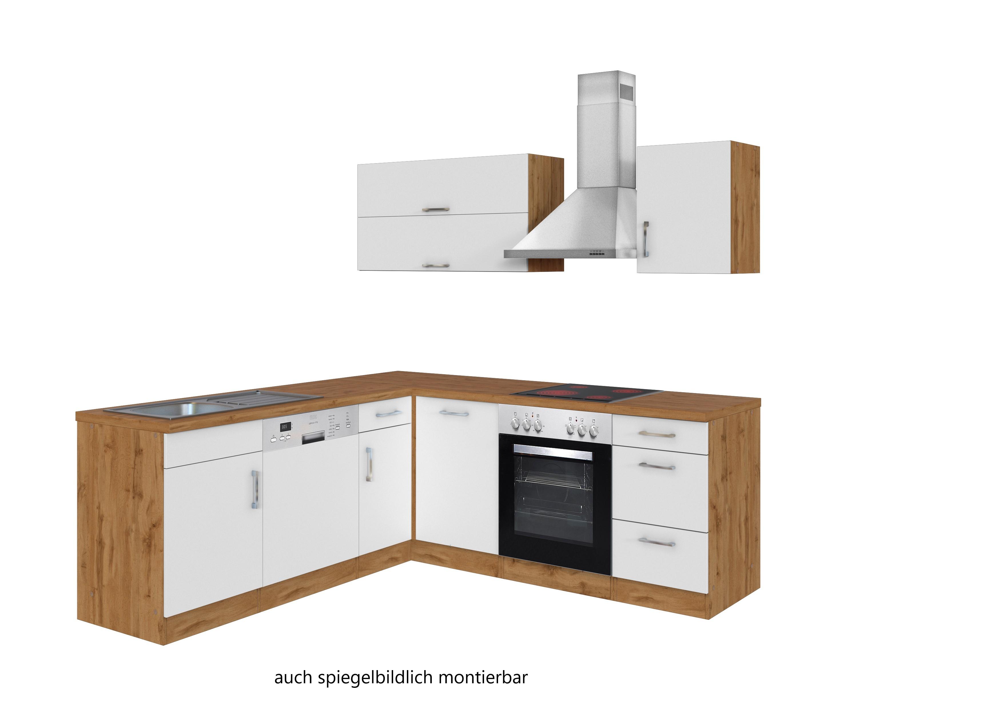 Moderne Eckküche mit Spüle und Geräten