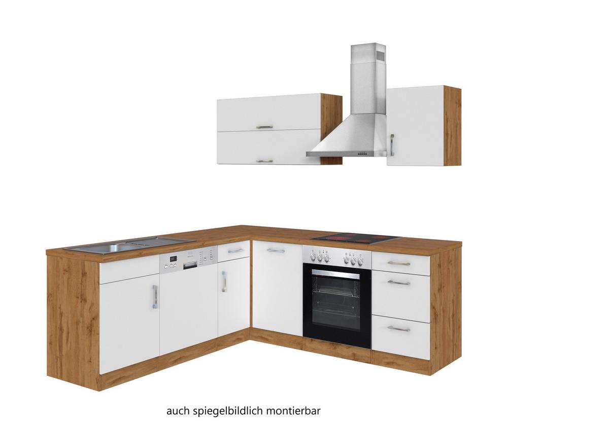 Eckküche Winkelblock Mit Geräten 210x210 cm Weiß - Eiche Wotan/Weiß, MODERN, Holzwerkstoff (210/210cm) - Held