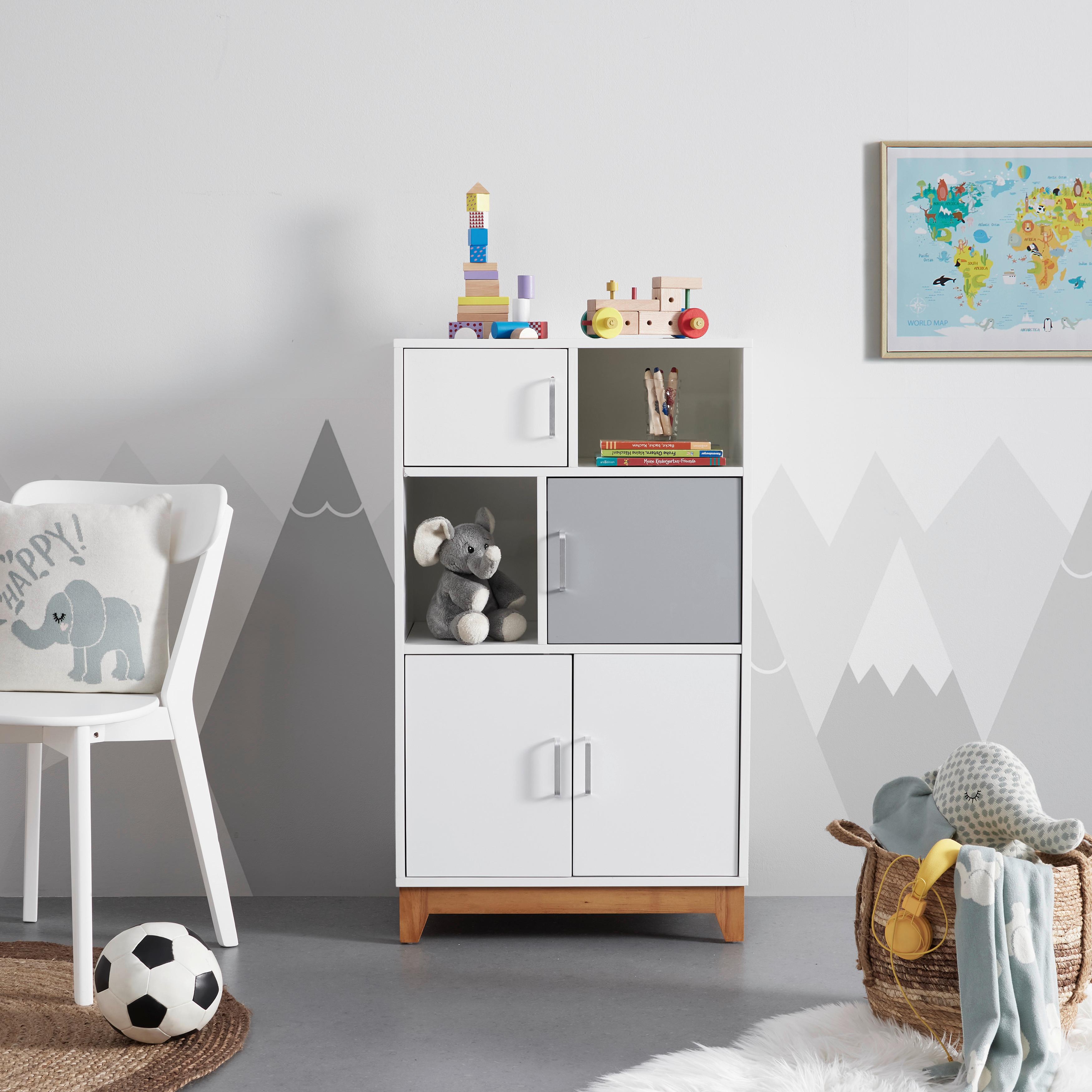 Regál do dětského pokoje DANNY bílo-šedý - šedá/bílá, Moderní, kov/dřevo (60/103/34cm) - Bessagi Kids