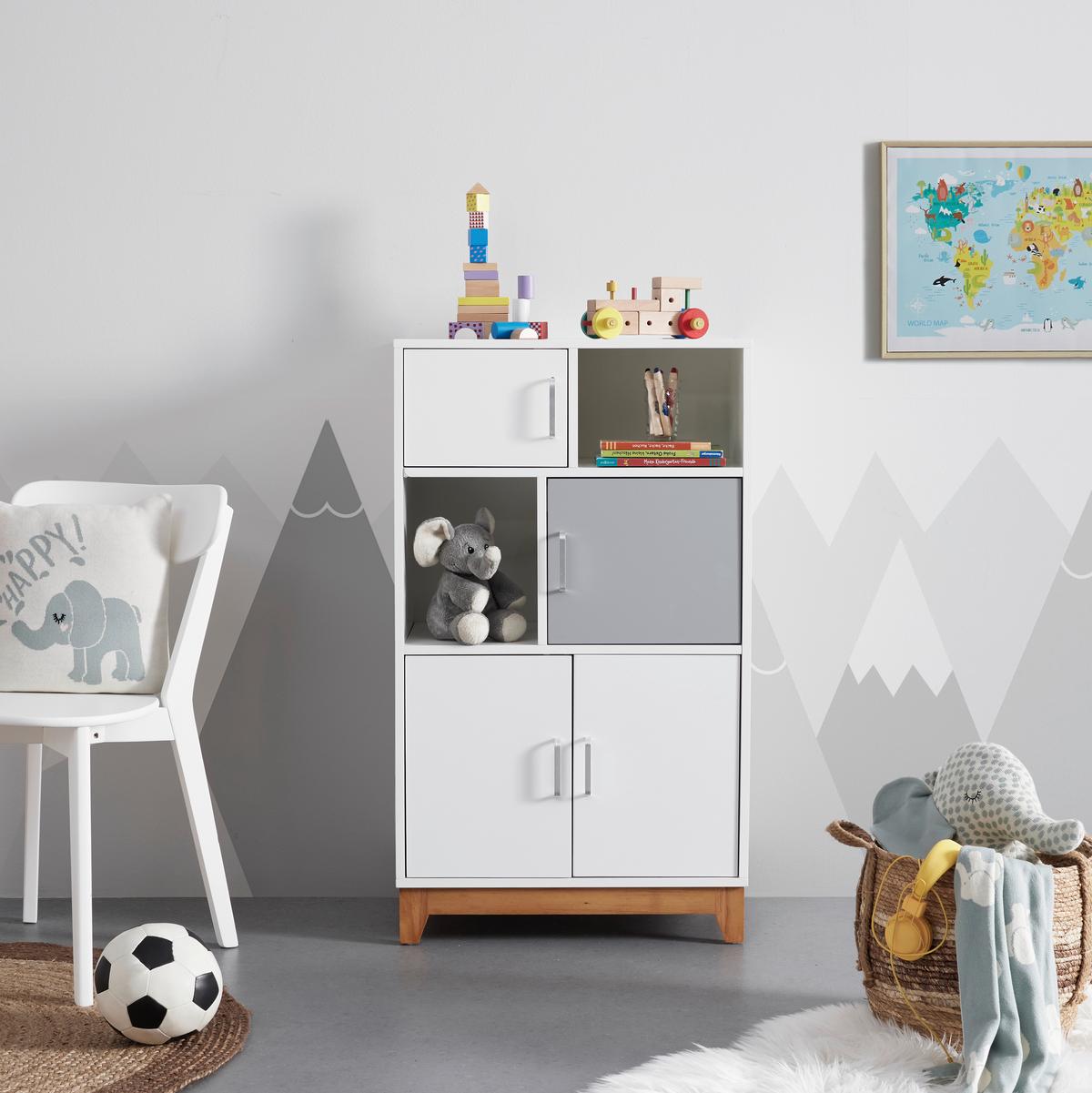 Regál do dětského pokoje DANNY bílo-šedý - šedá/bílá, Moderní, kov/dřevo (60/103/34cm) - Bessagi Kids