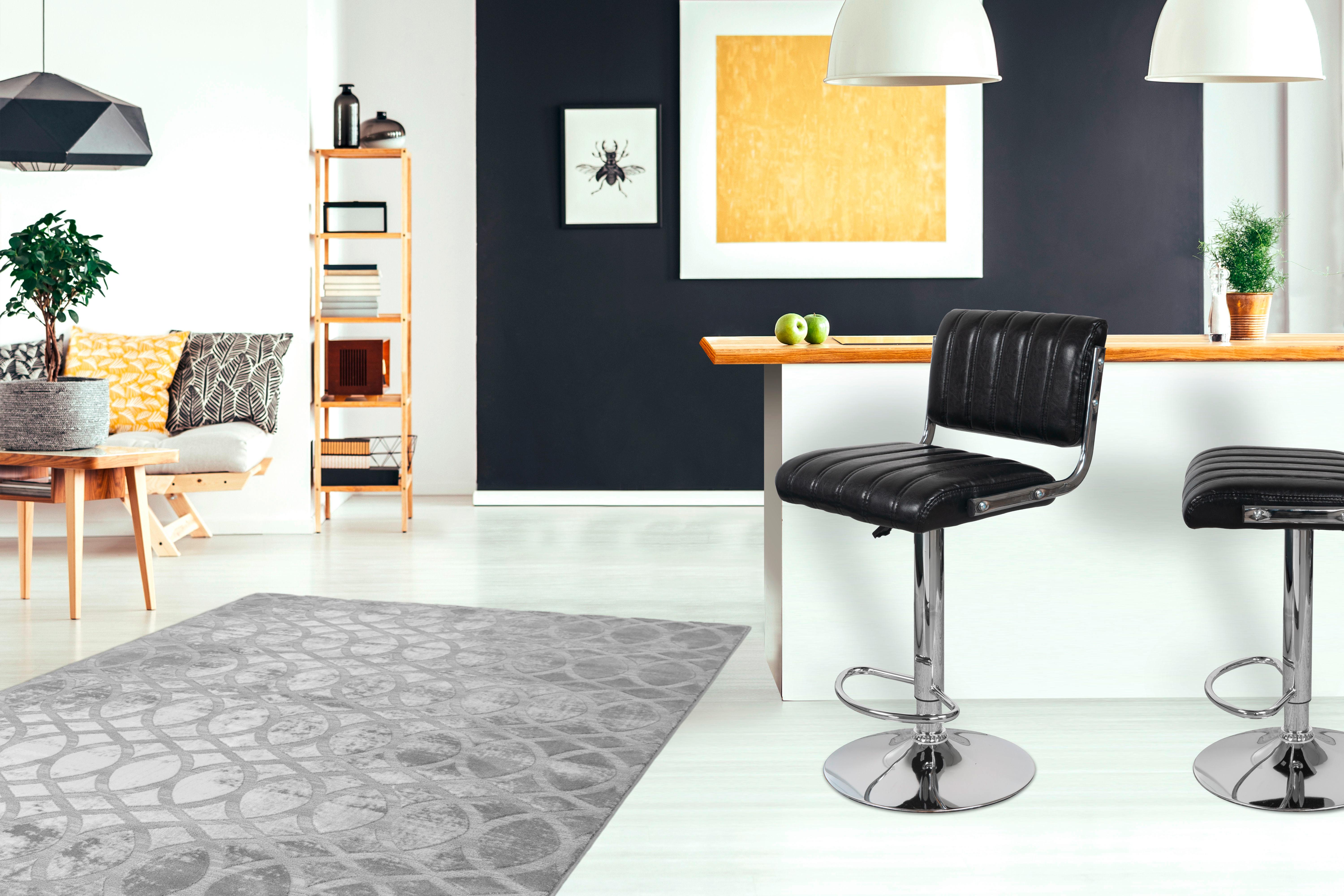 Barhocker mit Lehne 2er-Set Midnight Lederlook Schwarz - Schwarz, MODERN, Metall (51,5/109/43cm) - Kayoom