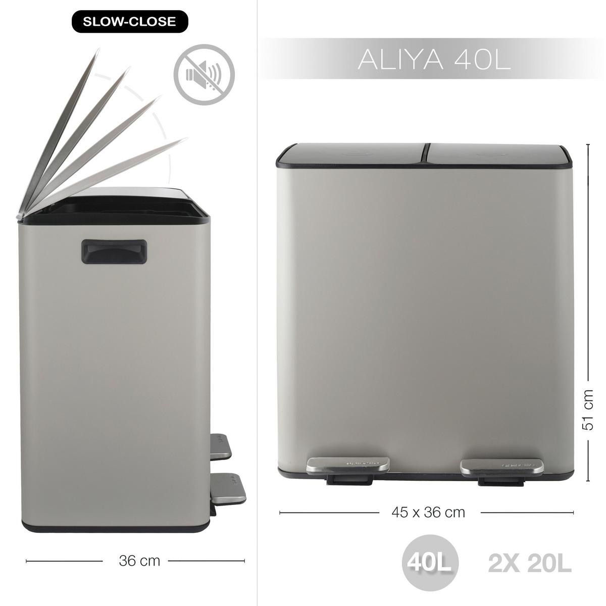 Treteimer Aliya 40l Taupe Metall Lbh: 45x30x51 - Taupe/Schwarz, Basics, Kunststoff/Metall (45/30/51cm) - Spirella