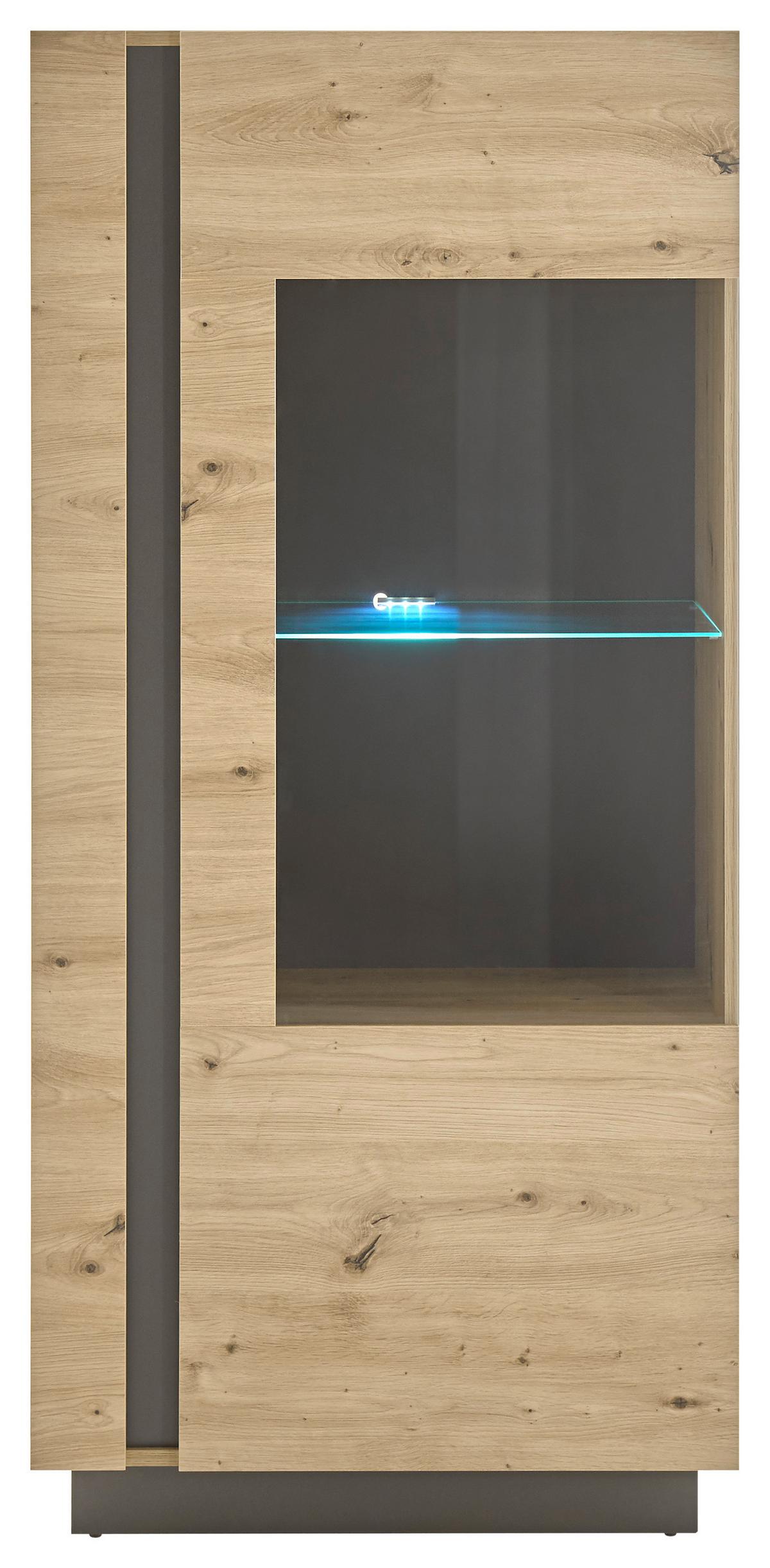 Vitrine Clair Grau/Eiche Dekor B: 72cm - Eiche Artisan/Grau, Design, Glas/Holzwerkstoff (72/154/40cm) - MID.YOU