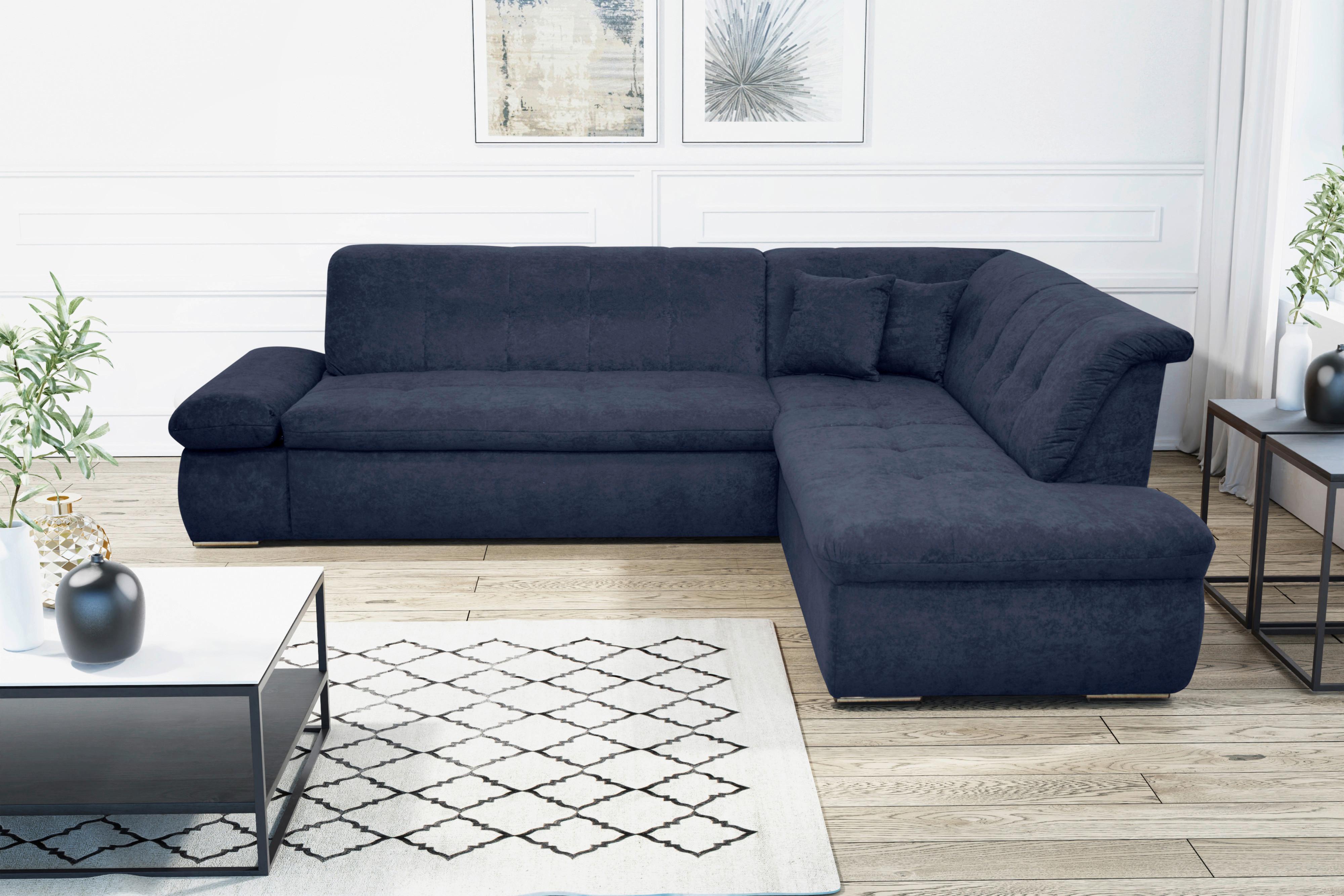 Ecksofa Mit Schlaffunktion Moric Dunkelblau Mikrofaser - Chromfarben/Dunkelblau, KONVENTIONELL, Textil (273/216cm) - MID.YOU