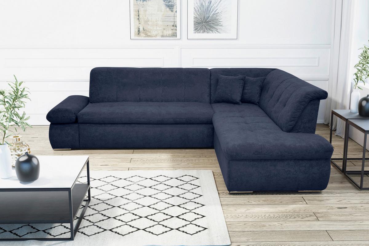 Ecksofa Moric Dunkelblau Mikrofaser - Chromfarben/Dunkelblau, KONVENTIONELL, Textil (273/216cm) - MID.YOU
