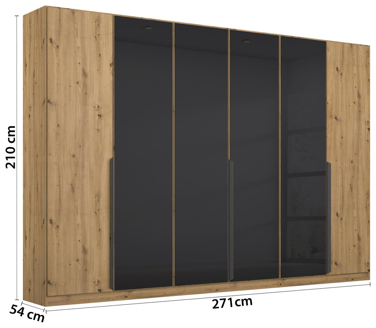 Drehtürenschrank Artemis 271 cm Anthrazit/Eiche Dekor - Anthrazit/Eiche Artisan, MODERN, Glas/Holzwerkstoff (271/210/54cm) - Rauch Möbel