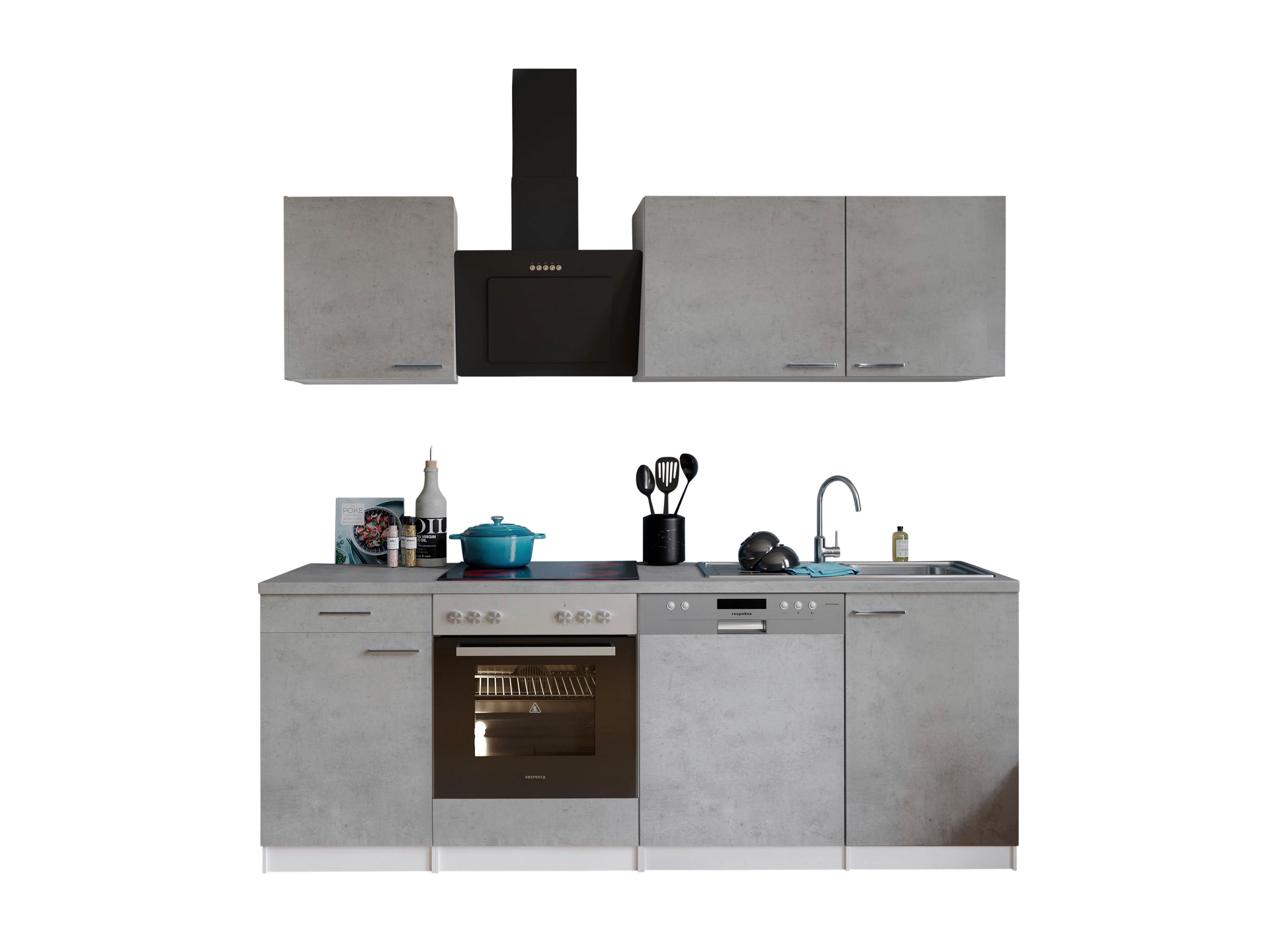Küchenblock Malia B: 220 cm Grau, mit Geräte - Weiß/Grau, Basics, Holzwerkstoff (220cm) - Respekta