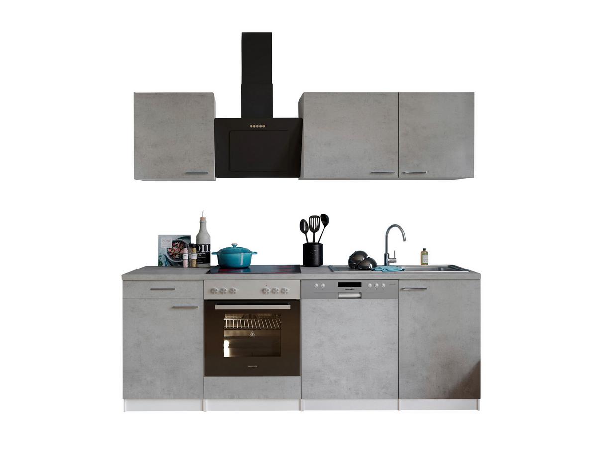 Küchenblock Malia B: 220 cm Grau, mit Geräte - Weiß/Grau, Basics, Holzwerkstoff (220cm) - Respekta