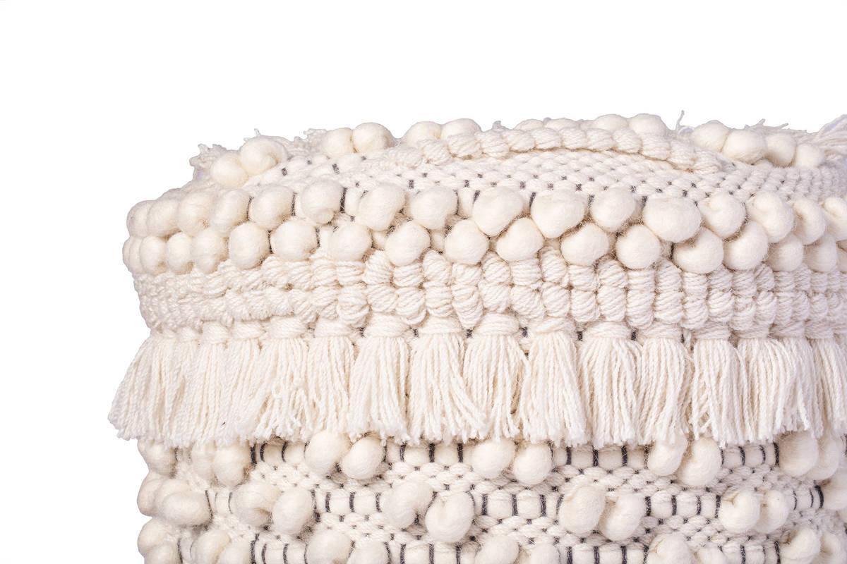 Hocker Bohist Makramee/ Echtholz Weiß H: 50 cm - Weiß, Trend, Holz/Textil (38/50/38cm) - Kayoom