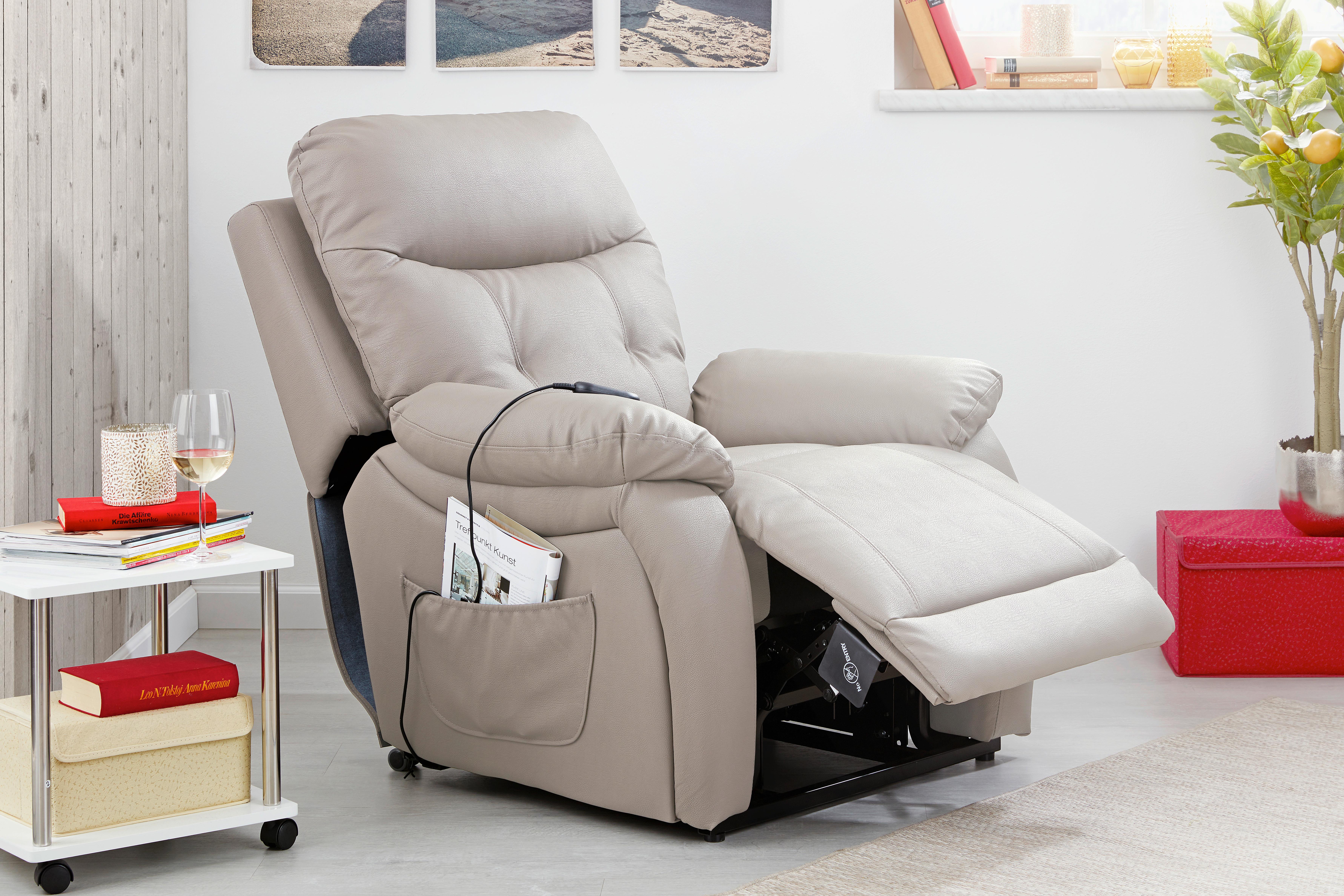 Relaxační křeslo MARIO, šedá, kožený vzhled - šedá/černá, Konvenční, kov/textil (89/107-79/94-165cm) - James Wood