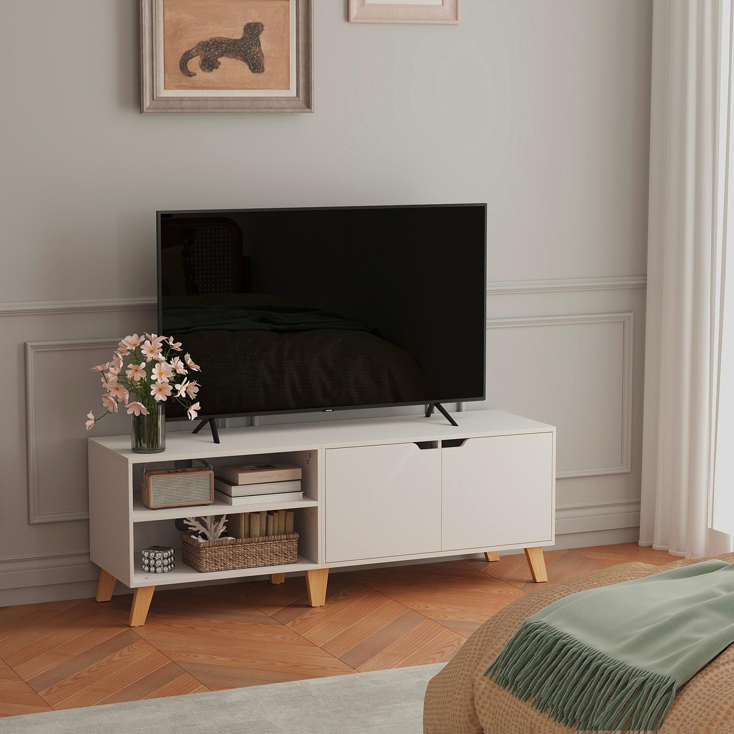 TV-Element Weiß, Hellbraun B: 140 cm - Hellbraun/Weiß, Trend, Holzwerkstoff (140/45/40cm) - MID.YOU
