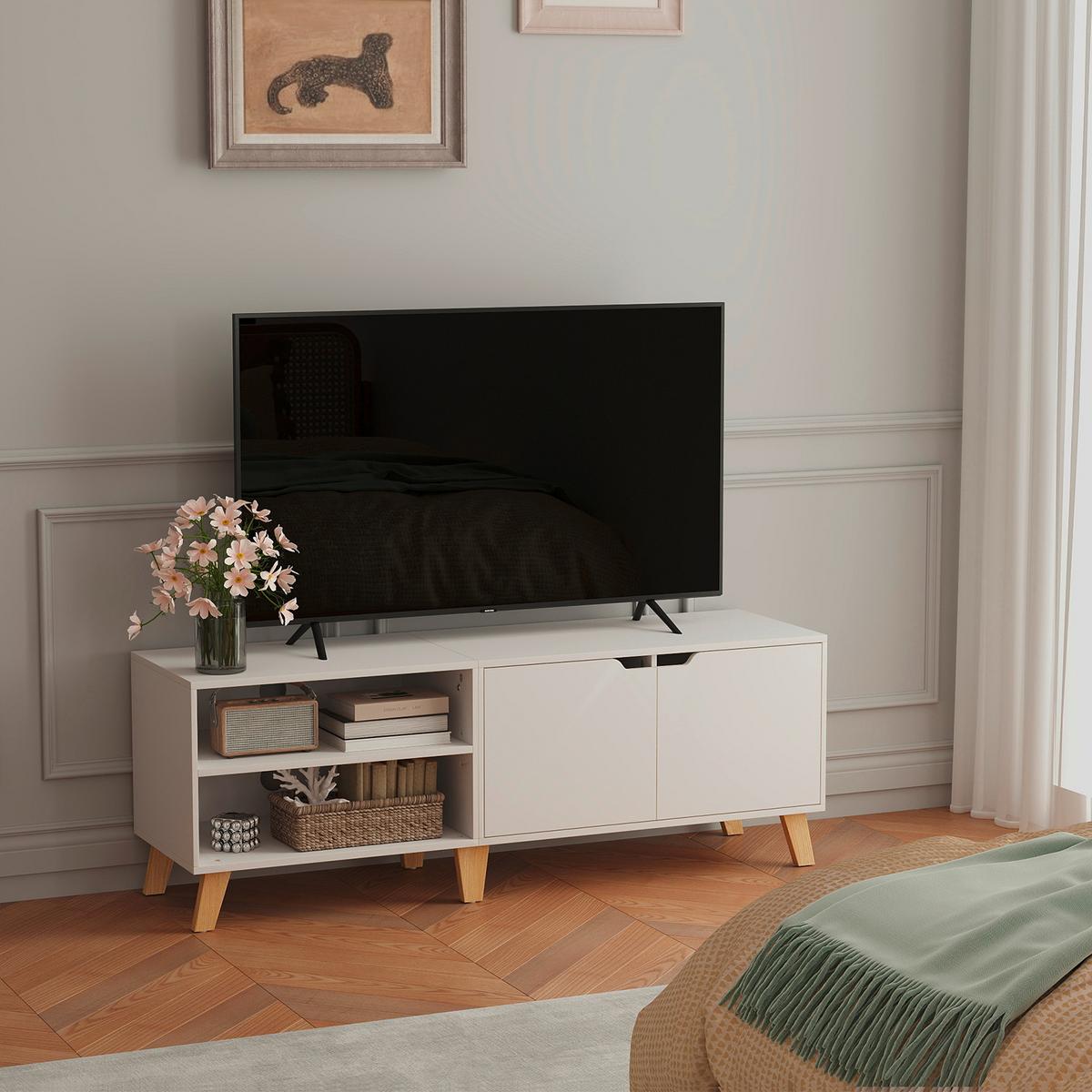 TV-Element Weiß, Hellbraun B: 140 cm - Hellbraun/Weiß, Trend, Holzwerkstoff (140/45/40cm) - MID.YOU