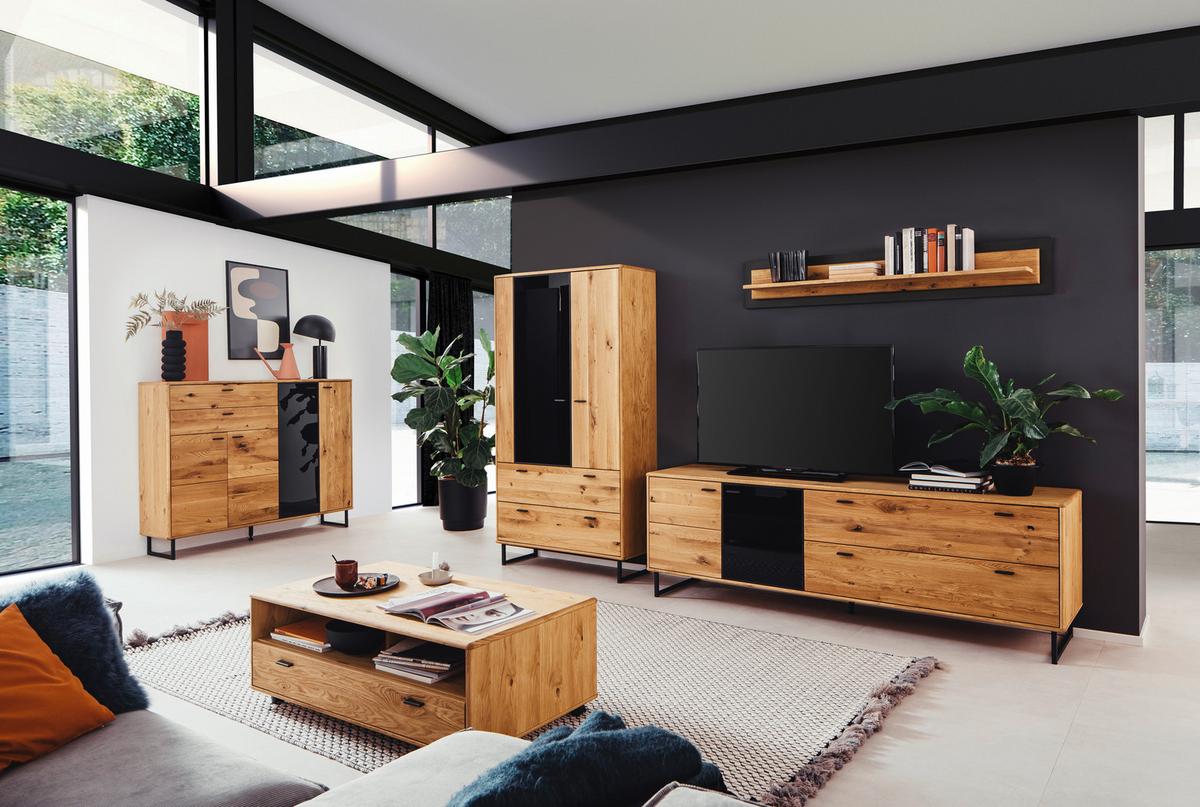 Wohnwand Arezzo Wildeiche/Anthrazit B: 319 cm - Wildeiche/Anthrazit, Design, Glas/Holz (319/186/50cm) - MID.YOU