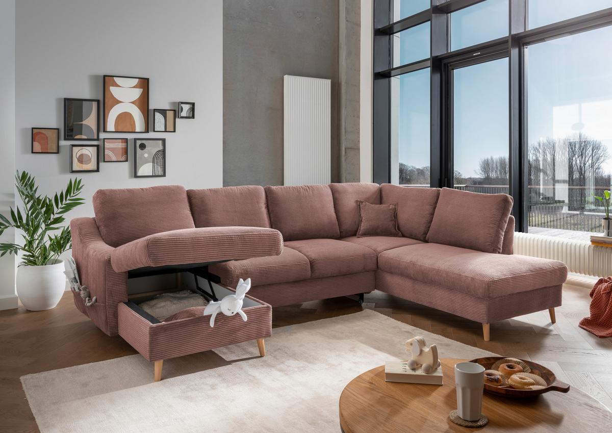 Wohnlandschaft Valentina - Rosa/Naturfarben, KONVENTIONELL, Textil (150/301/200cm) - P & B