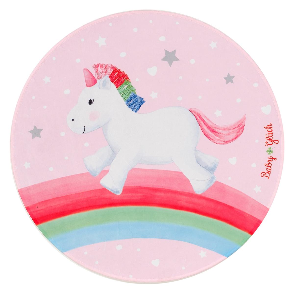 Kinderteppich Rund Einhorn Rosa Baby Glück Ø 100 cm - Hellrosa/Rosa, Trend, Textil (100cm)