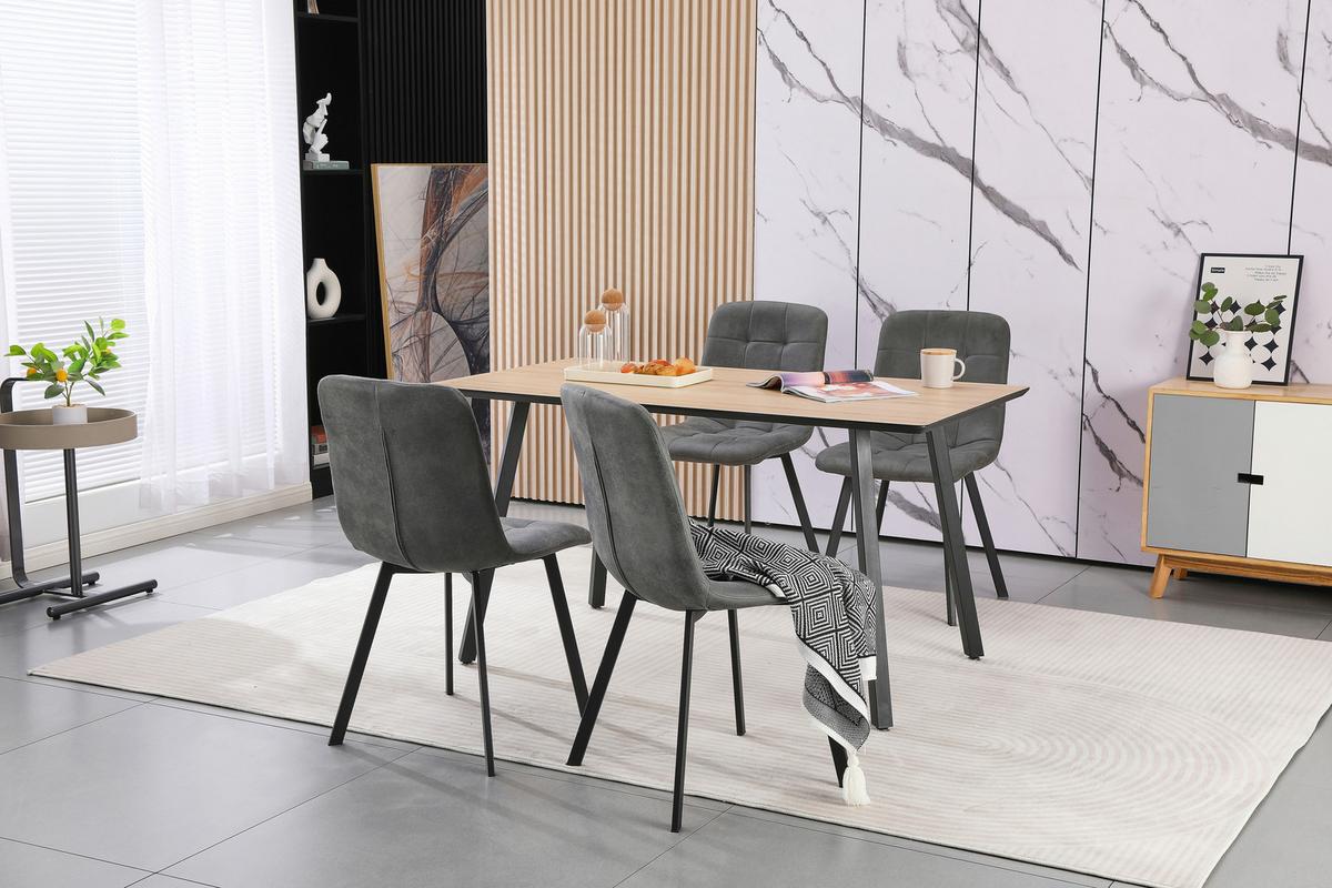 Jídelní set LECH - šedá/černá, Moderní, kov/kompozitní dřevo (140/76/80cm)