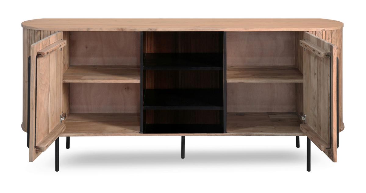 Kommode Kunja Akazie Massiv, B: 175 cm - Schwarz/Akaziefarben, Trend, Holz/Metall (175/80/40cm)
