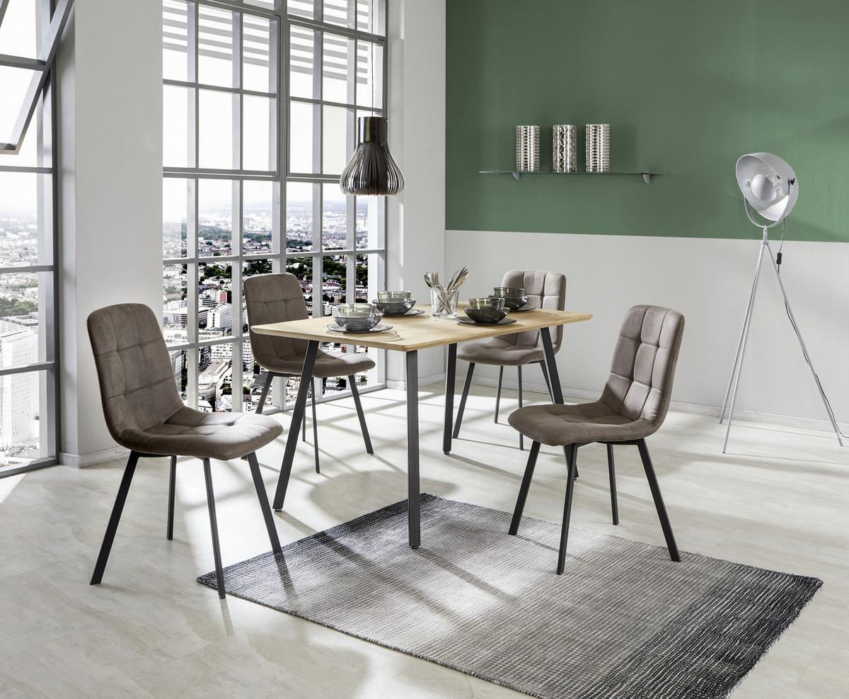Essgruppe 5-teilig Eiche Dekor, Lederlook Grau - Eichefarben/Grau, MODERN, Holzwerkstoff/Textil (140/76/80cm)