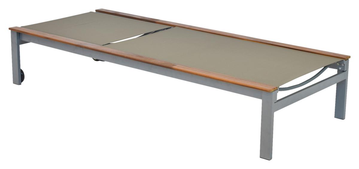 Sonnenliege Naxos Akazienholz/Metall mit Rollen - Beige/Silberfarben, MODERN, Holz/Metall (198/103/84cm) - Gardenson