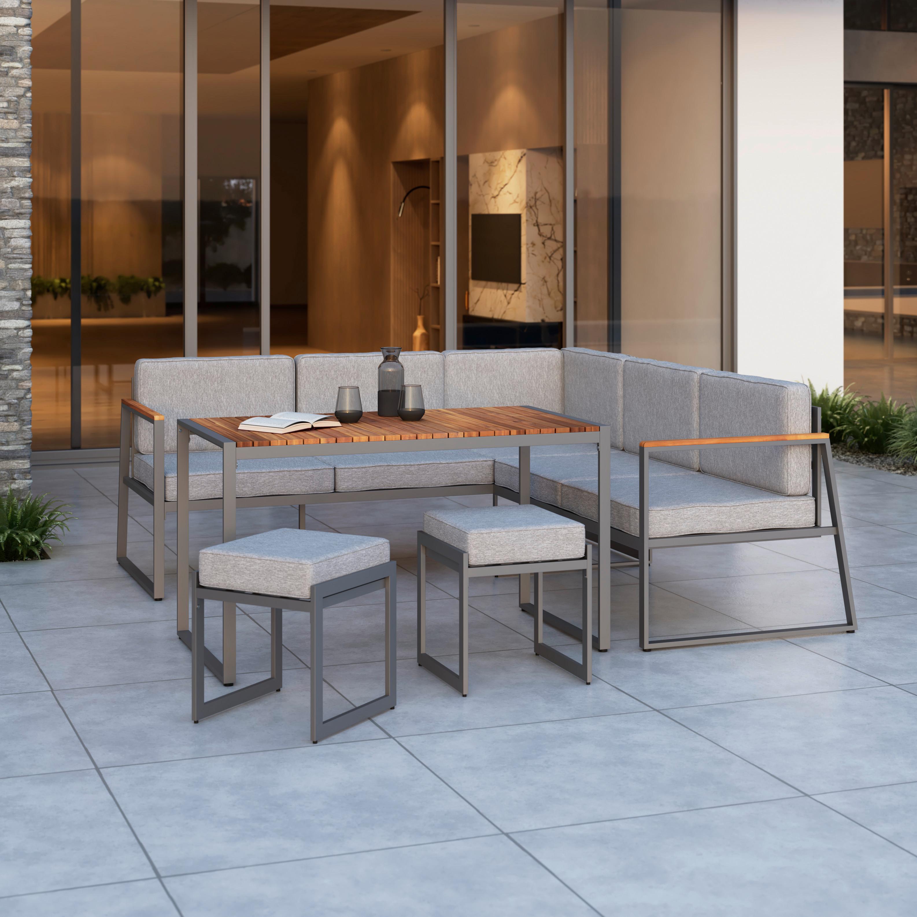 Loungegarnitur 5-Tlg Luzern Metall/Holz mit Kissen - Naturfarben/Grau, MODERN, Holz/Textil (190/126cm) - Beldano